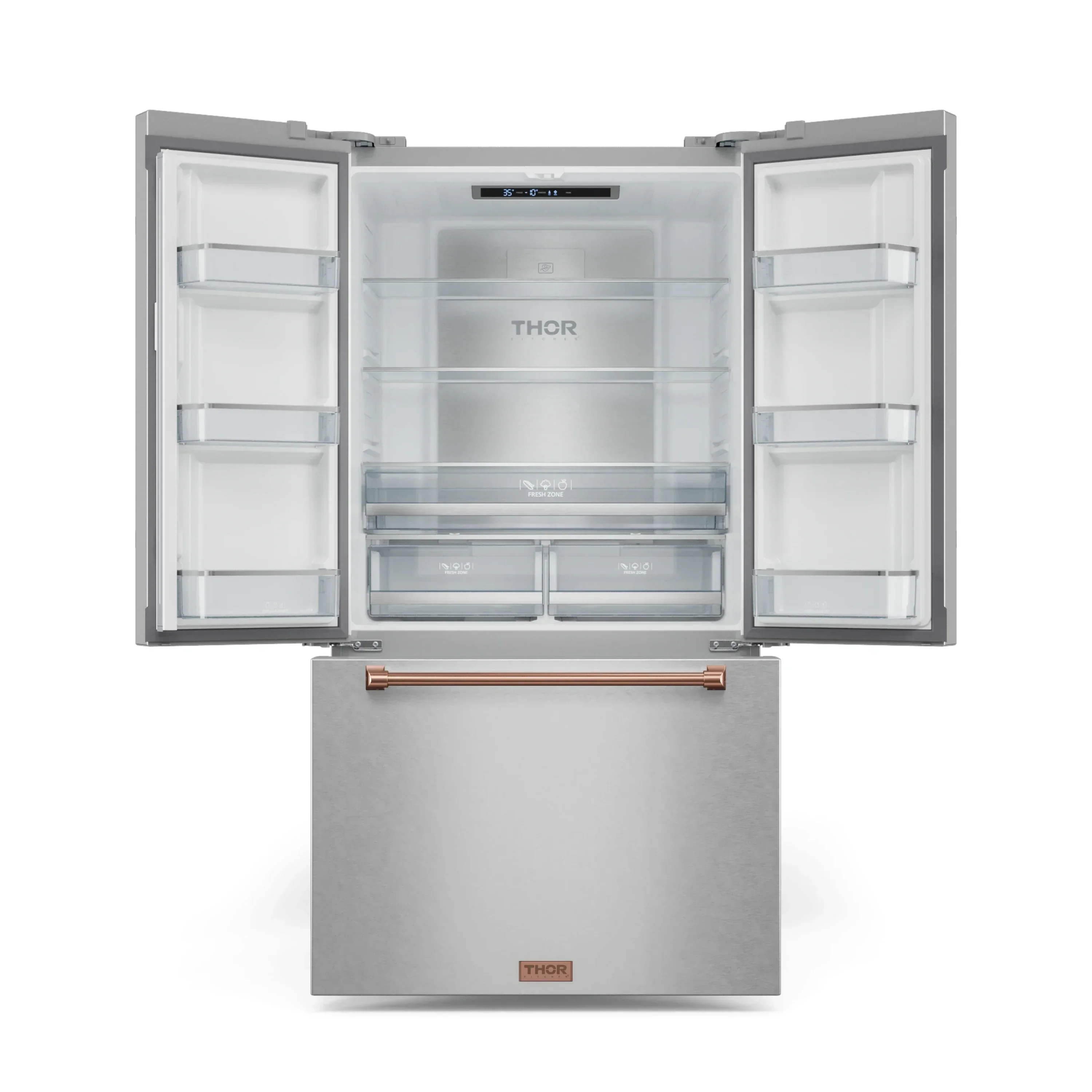 Gordon Ramsay by Thor Kitchen 4-Piece Appliance Package -  48-Inch Propane Gas Range, Wall Mount Range Hood, 36-Inch French Door Refrigerator, and Dishwasher in Stainless Steel with Rose Gold Trim - Image 20