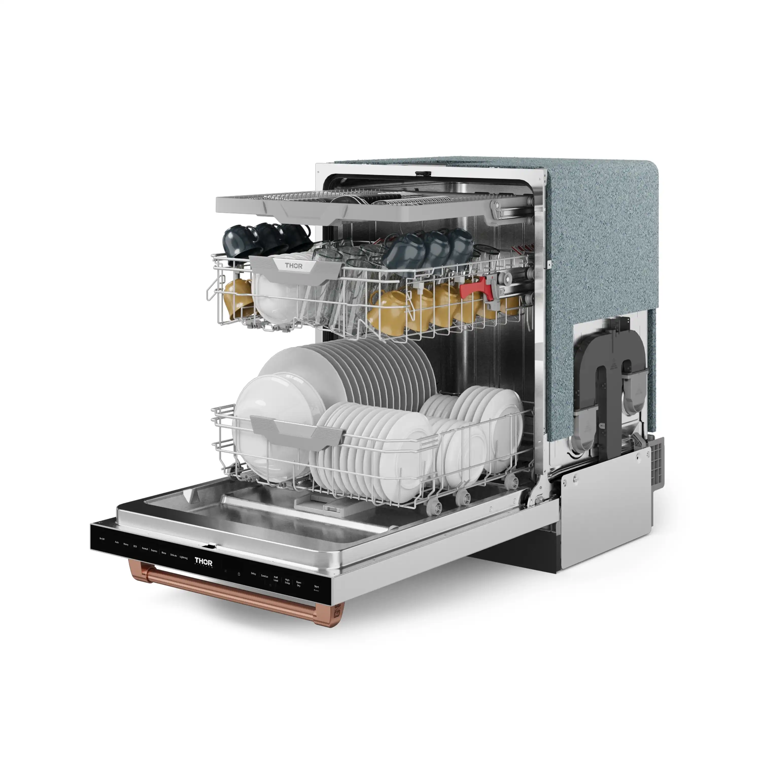 Gordon Ramsay by Thor Kitchen 4-Piece Appliance Package -  48-Inch Propane Gas Range, Wall Mount Range Hood, 36-Inch French Door Refrigerator, and Dishwasher in Stainless Steel with Rose Gold Trim - Image 28