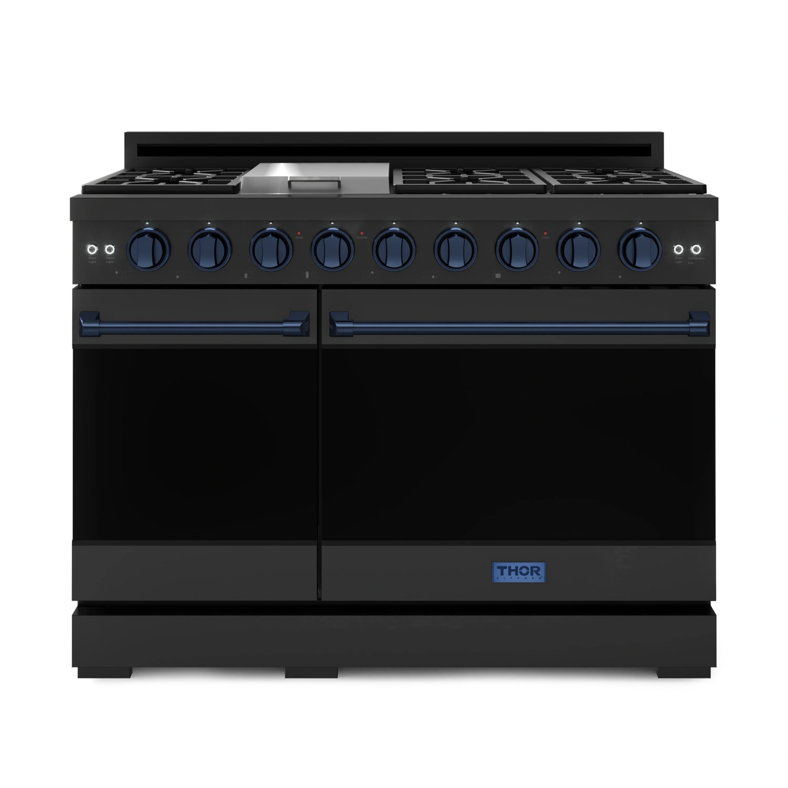 Gordon Ramsay by Thor Kitchen 48-Inch Professional Propane Gas Range with Pro-Style Knob and 6.8 Cu. Ft. Double Oven in Black with Navy Blue Trim (RSG48EBLP-BLU) - Image 4