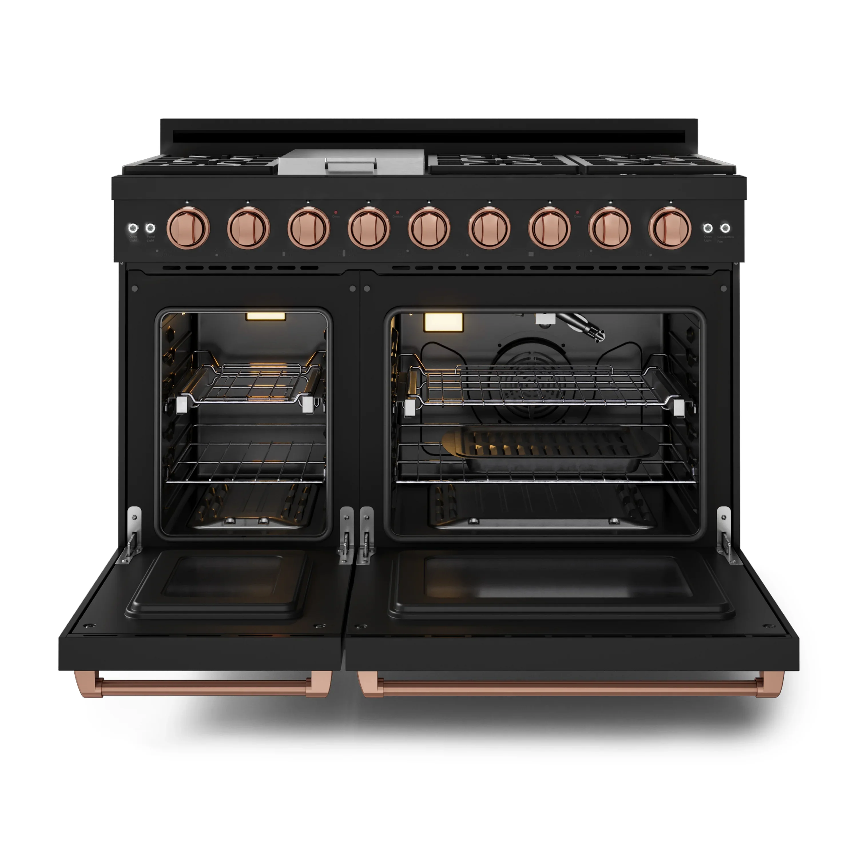Gordon Ramsay by Thor Kitchen 48-Inch Professional Propane Gas Range with Pro-Style Knobs and 6.8 Cu. Ft. Double Oven in Black with Rose Gold Trim (RSG48EBLP-RSG) - Image 8