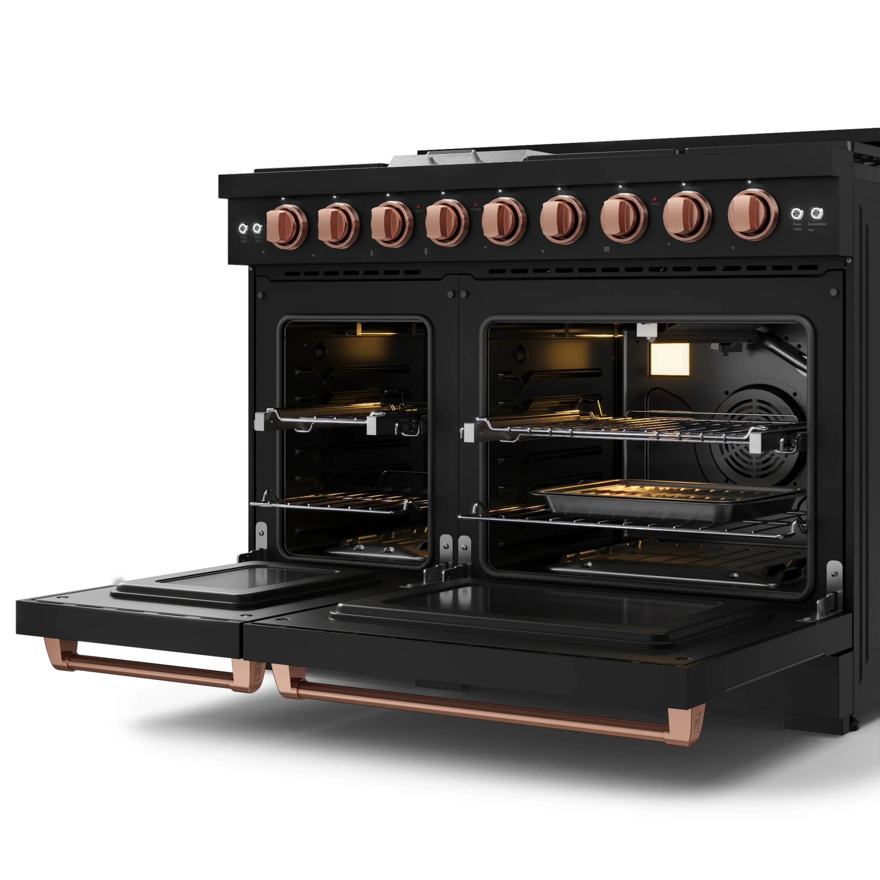 Gordon Ramsay by Thor Kitchen 48-Inch Professional Propane Gas Range with Pro-Style Knobs and 6.8 Cu. Ft. Double Oven in Black with Rose Gold Trim (RSG48EBLP-RSG) - Image 9
