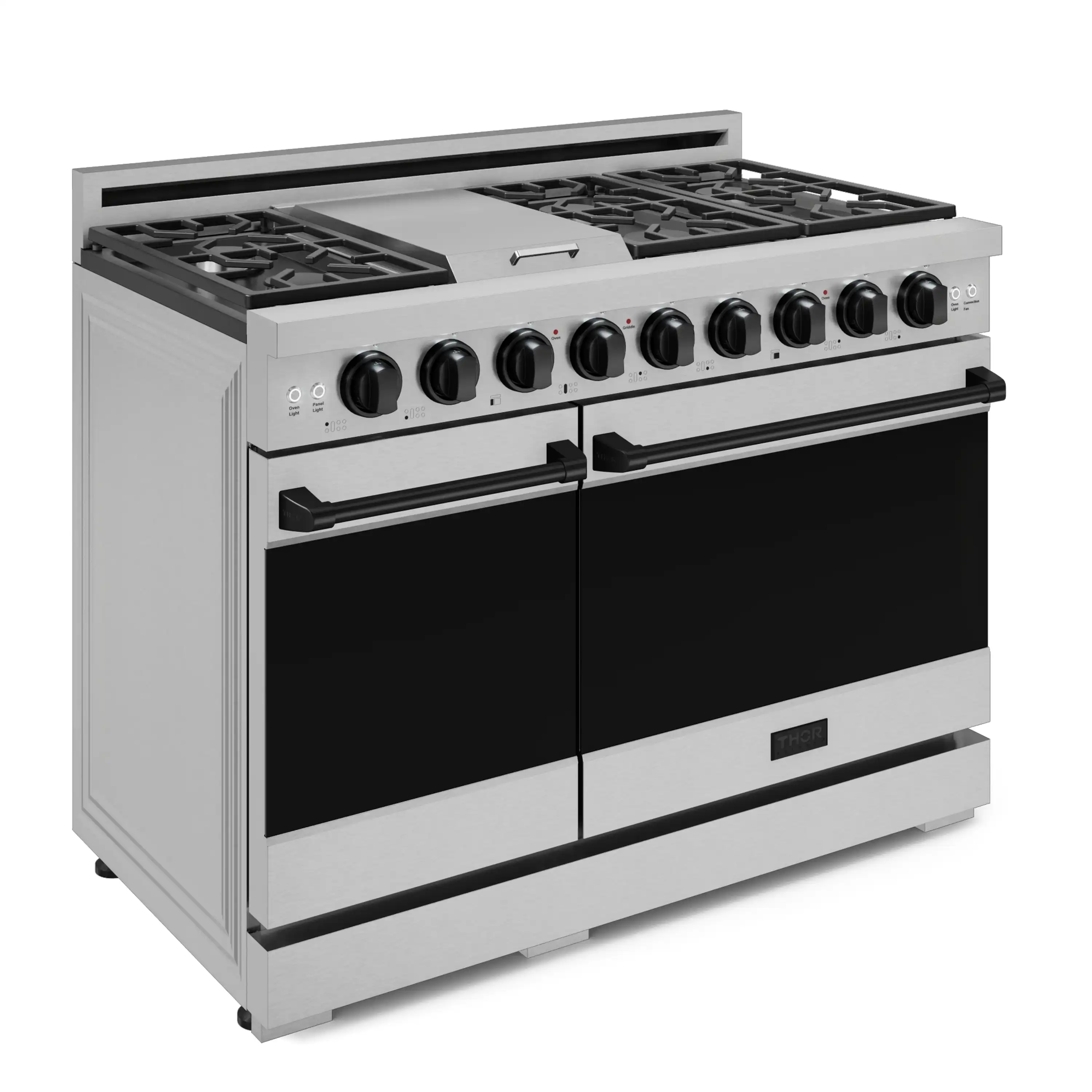 Gordon Ramsay by Thor Kitchen 48-Inch Professional Propane Gas Range with Pro-Style Knobs and 6.8 Cu. Ft. Double Oven in Stainless Steel with Black Trim (RSG48ELP-BLK) - Image 4