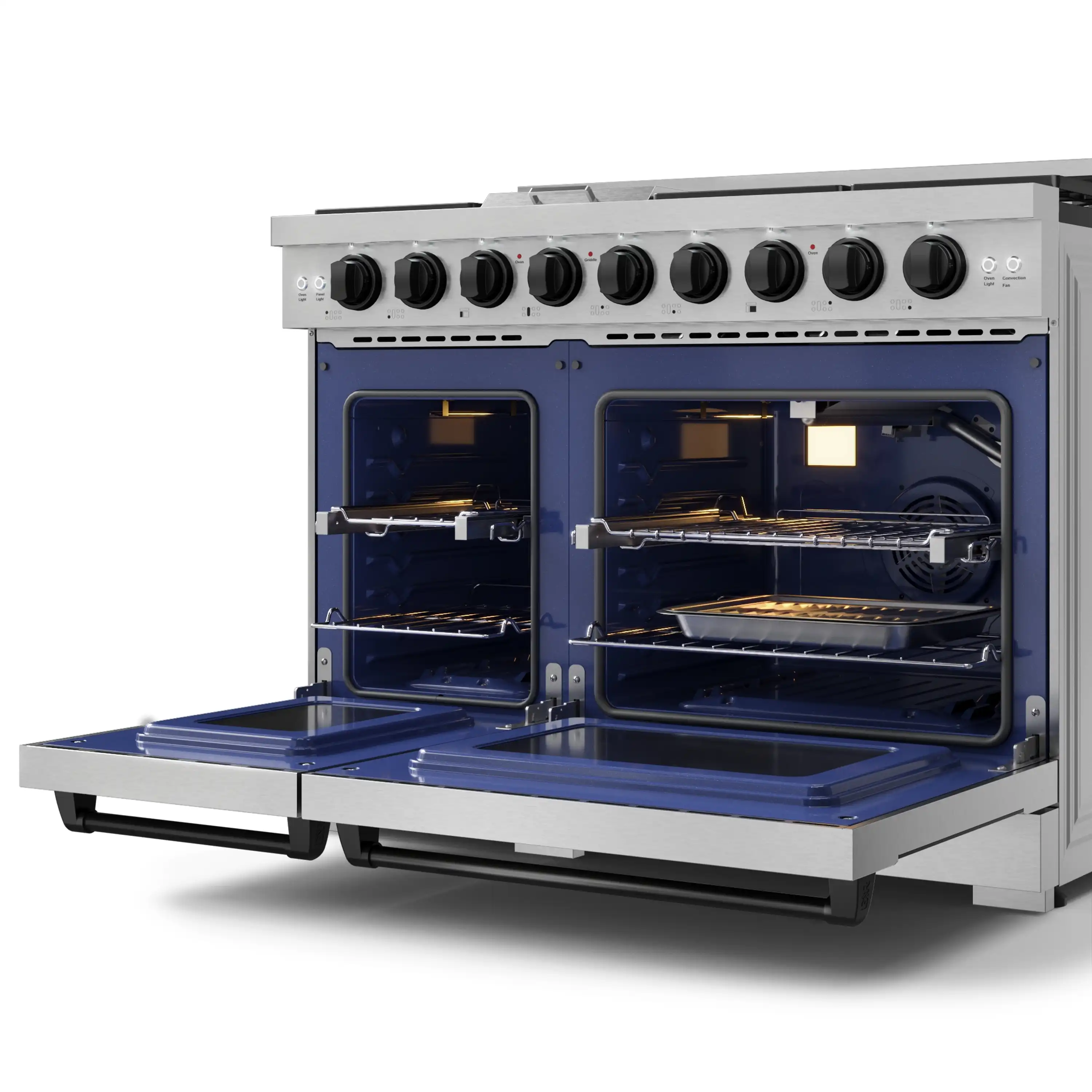 Gordon Ramsay by Thor Kitchen 48-Inch Professional Propane Gas Range with Pro-Style Knobs and 6.8 Cu. Ft. Double Oven in Stainless Steel with Black Trim (RSG48ELP-BLK) - Image 8