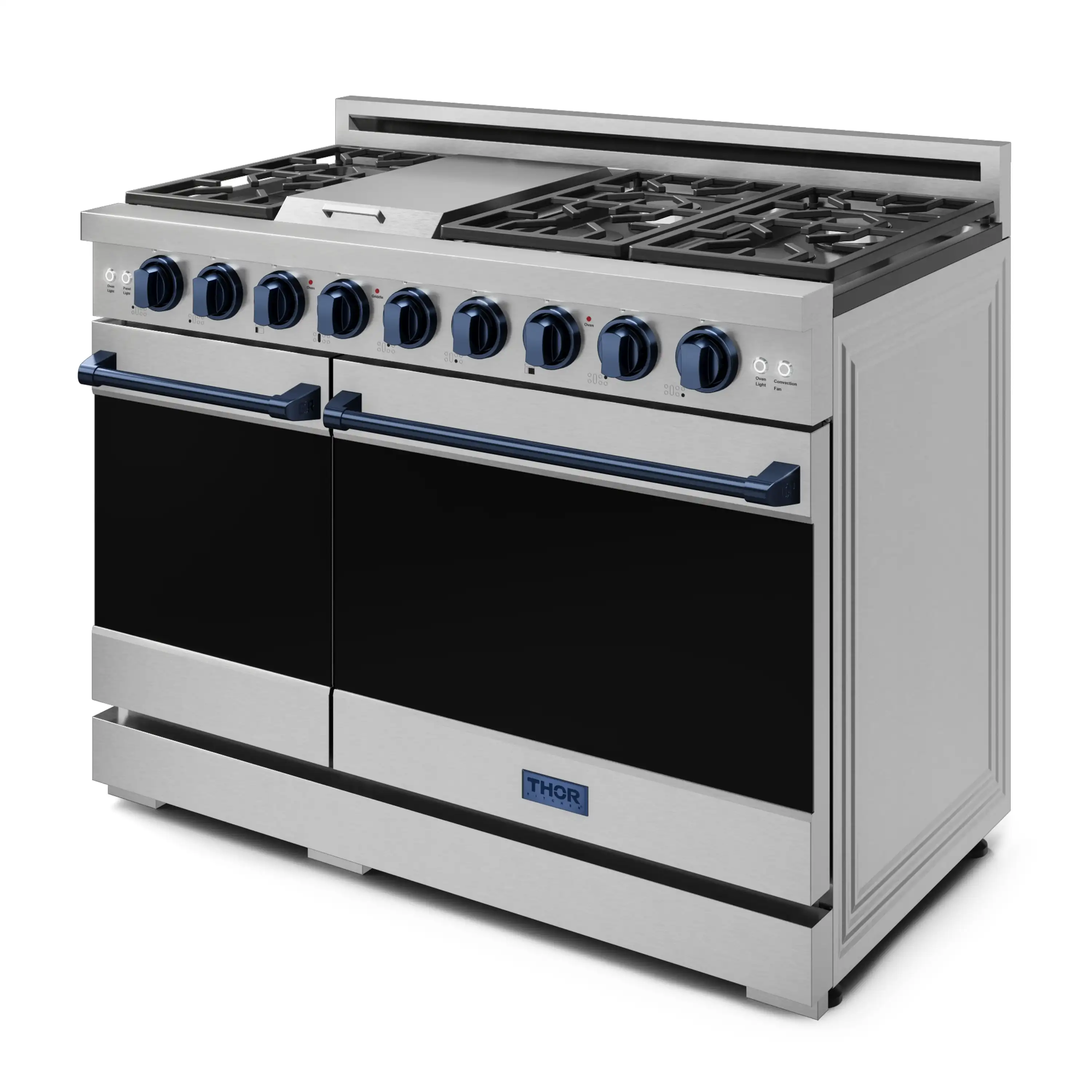 Gordon Ramsay by Thor Kitchen 48-Inch Professional Propane Gas Range with Pro-Style Knobs and 6.8 Cu. Ft. Double Oven in Stainless Steel with Blue Trim (RSG48ELP-BLU) - Image 6