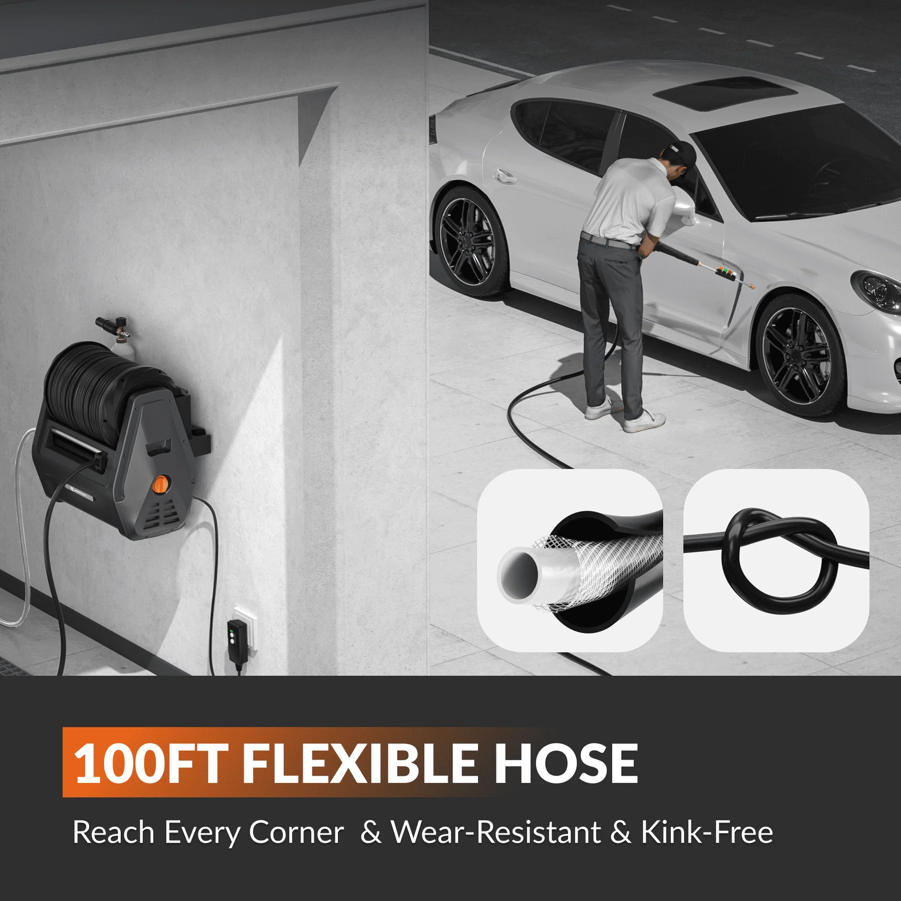 Giraffe Tools Grandfalls Essential Retractable Pressure Washer, 2900 PSI and 100ft Premium Hose (HP135-G30B) - Image 4