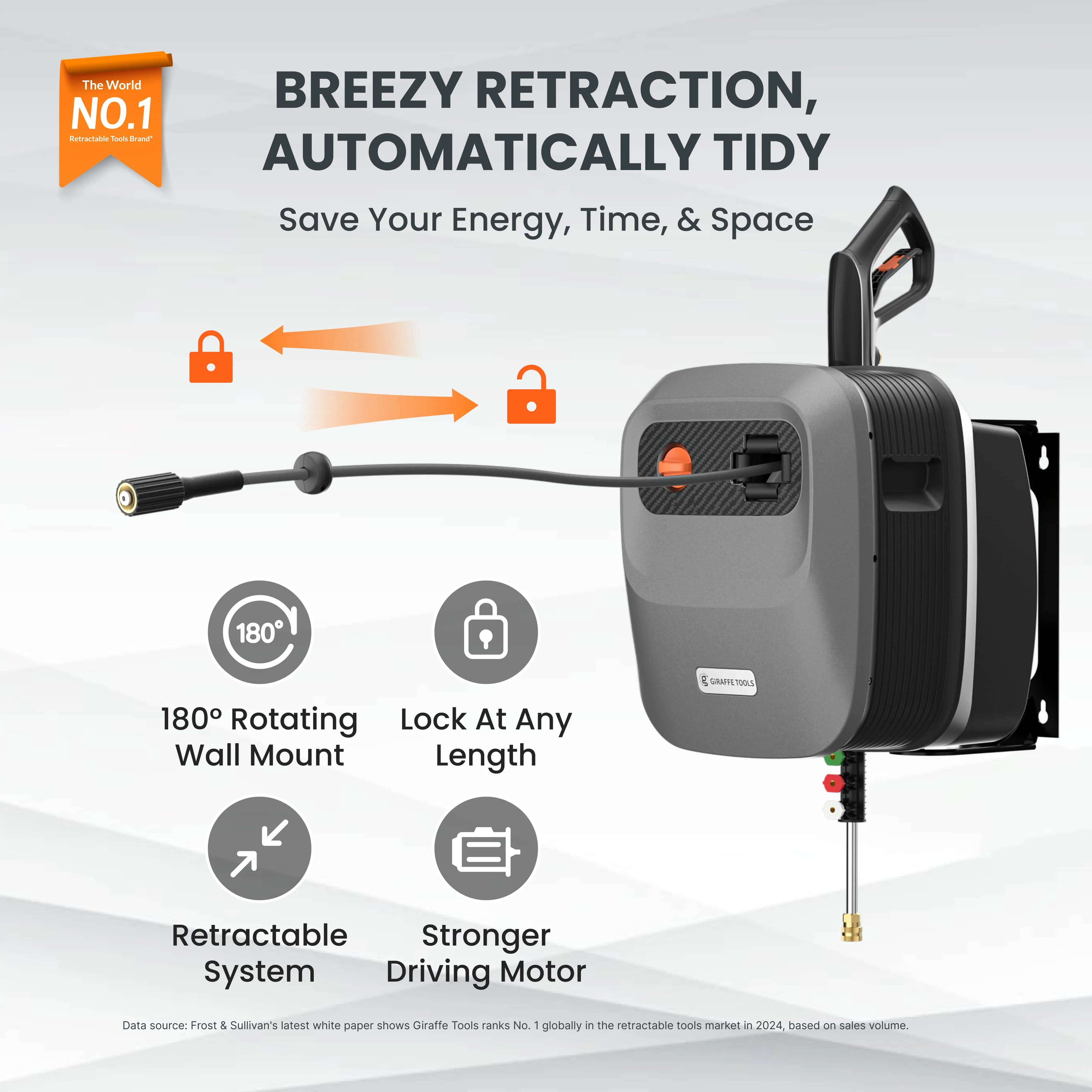 Giraffe Tools Grandfalls Wall-Mounted Retractable Pressure Washer G20, 2500 PSI - Image 2
