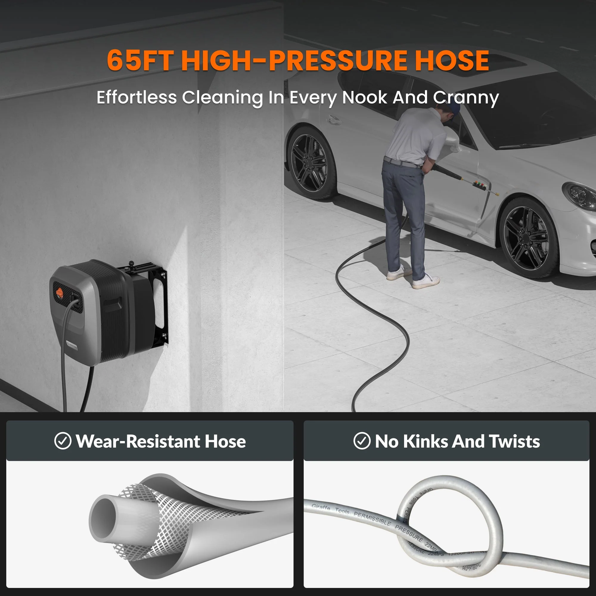 Giraffe Tools Grandfalls Wall-Mounted Retractable Pressure Washer G20, 2500 PSI - Image 4