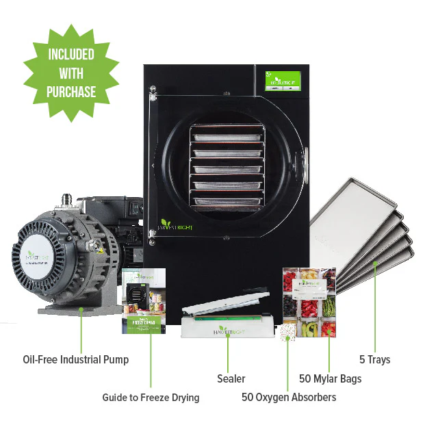 Harvest Right Home Freeze Dryer with Oil Free Pump, 5 Tray & Mylar Starter Kit in Black, Medium (N-HRFDMBK-PP, SP-GW11060) - Image 5