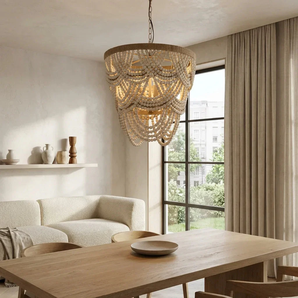 Parrot Uncle Hatfield 4-Light Bohemia Style Wood Beaded Chandelier - Image 3
