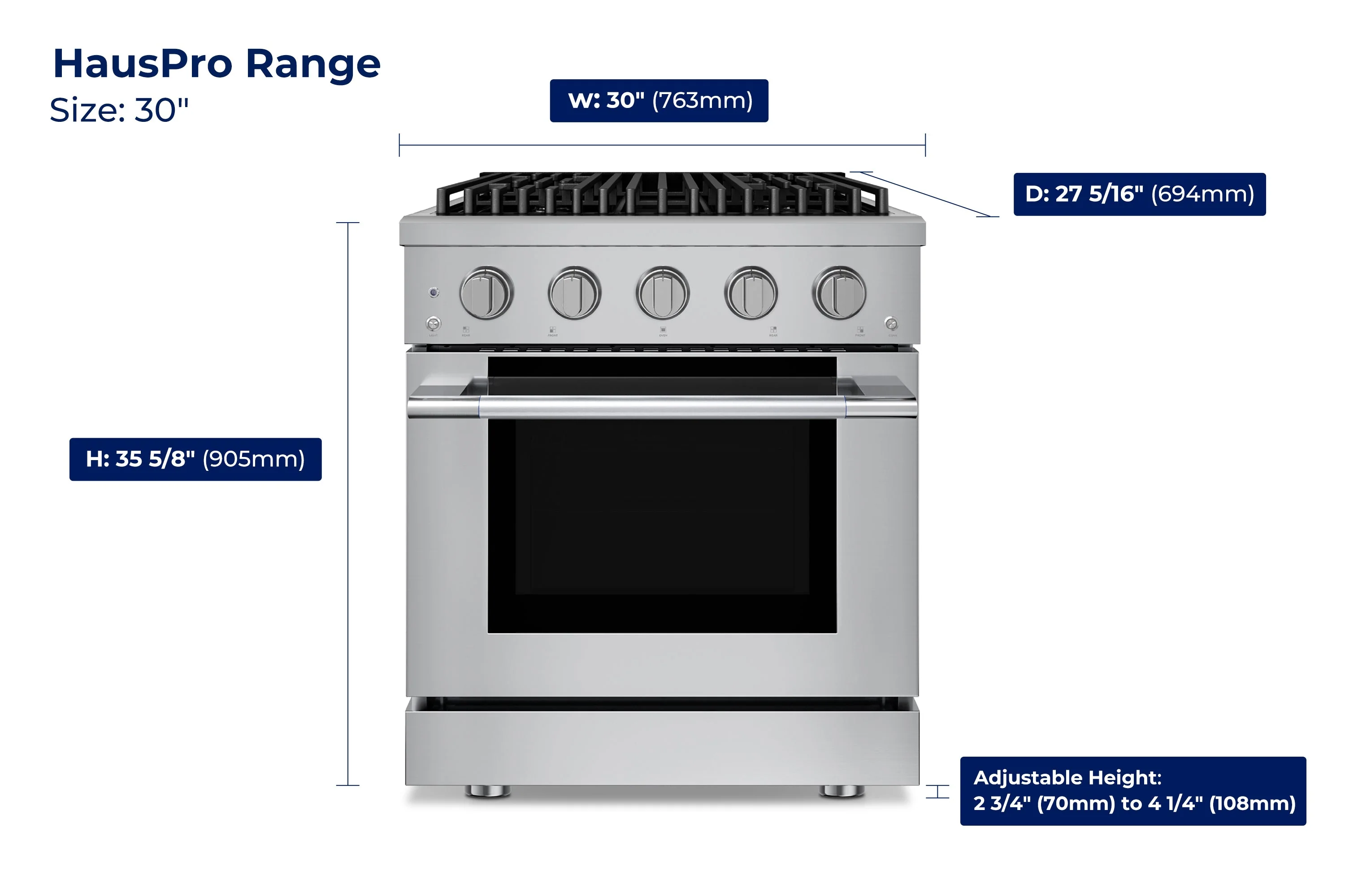 Hauslane HausPro Series 30-Inch Gas or Dual Fuel Range with 4 Burners and Convection Oven in Stainless Steel - Image 38
