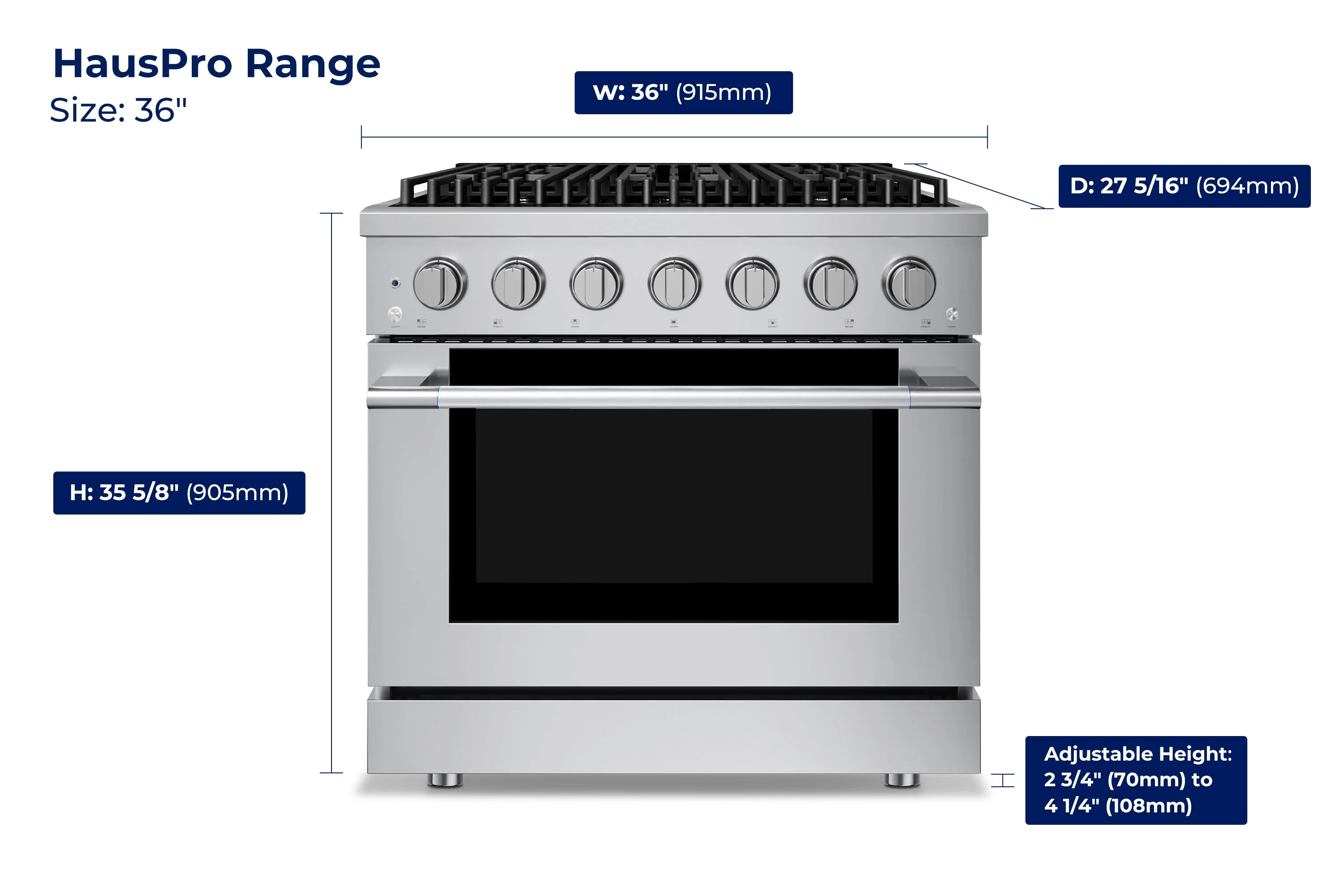 Hauslane HausPro Series 36-Inch Gas or Dual Fuel Range with 6 Burners and Convection Oven in Stainless Steel - Image 39