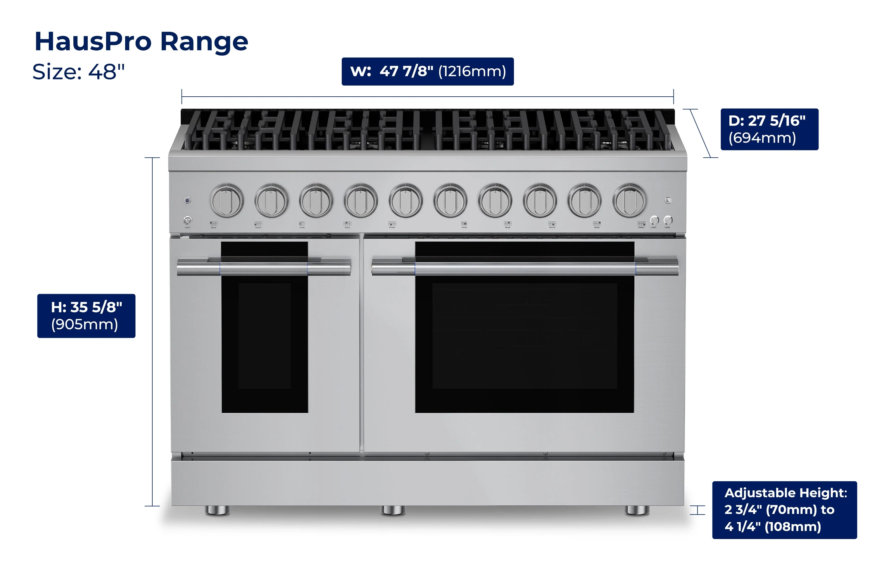 Hauslane HausPro Series 48-Inch Gas or Dual Fuel Range with 8 Burners and Convection Oven in Stainless Steel - Image 38