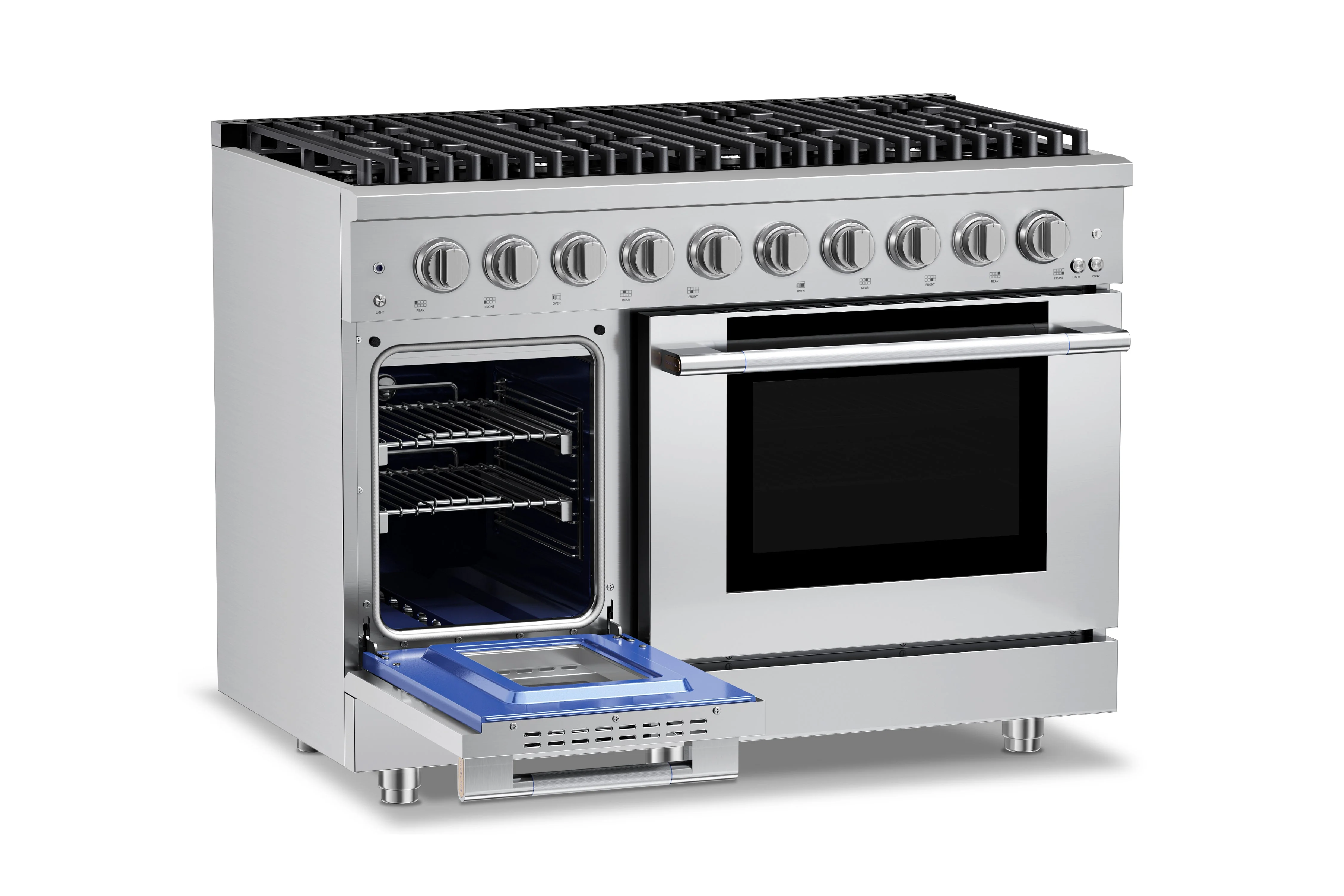 Hauslane HausPro Series 48-Inch Gas or Dual Fuel Range with 8 Burners and Convection Oven in Stainless Steel - Image 9