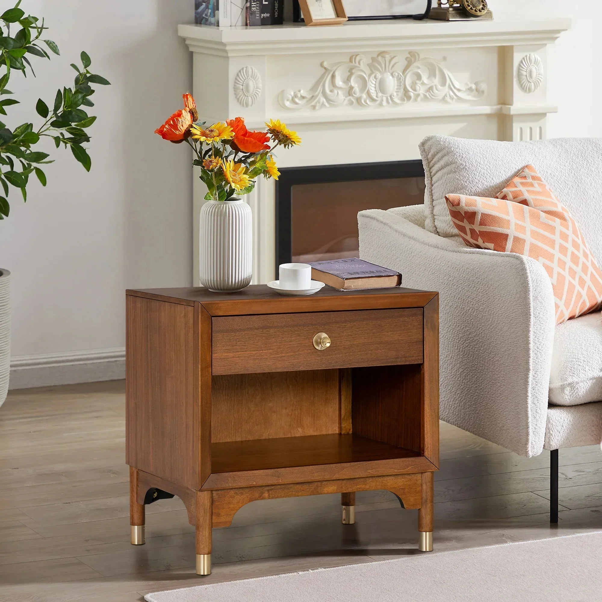Parrot Uncle Hepburne Mid Century Walnut 1-Drawer 26-Inch Nightstand with Touch Light (FM74000WN-N-PU) - Image 4
