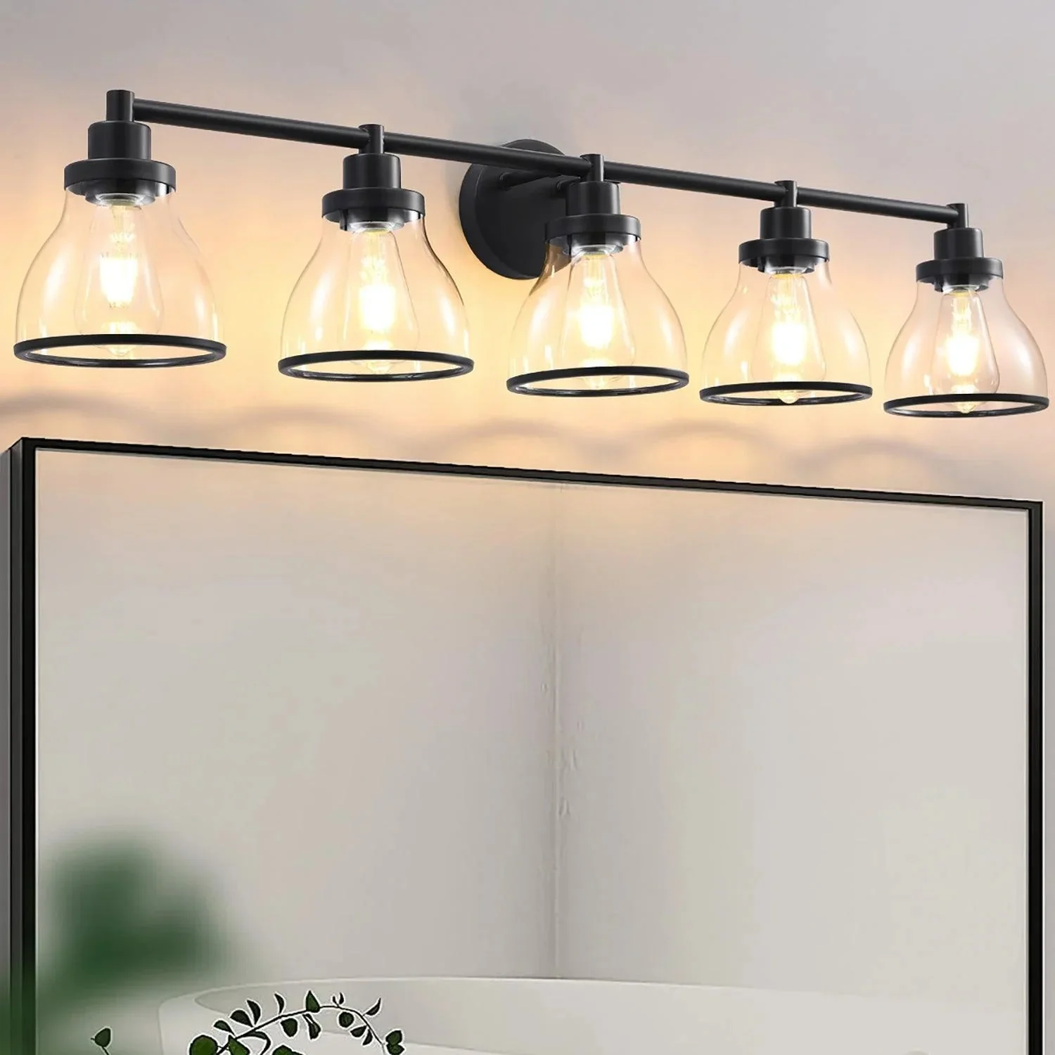 Parrot Uncle Hermosa Modern Polished Nickel & Black 5-Light Bathroom Vanity Light - Image 11