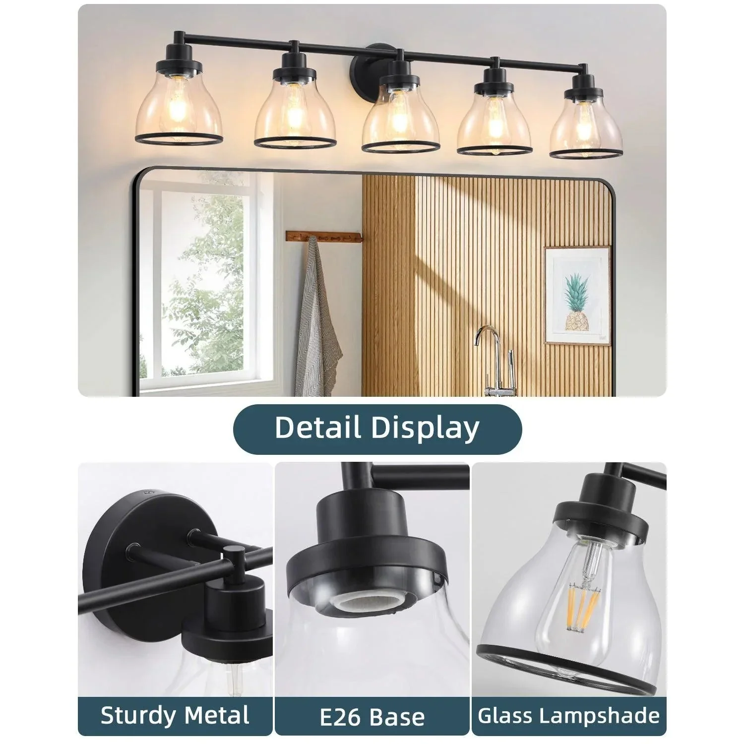 Parrot Uncle Hermosa Modern Polished Nickel & Black 5-Light Bathroom Vanity Light - Image 15
