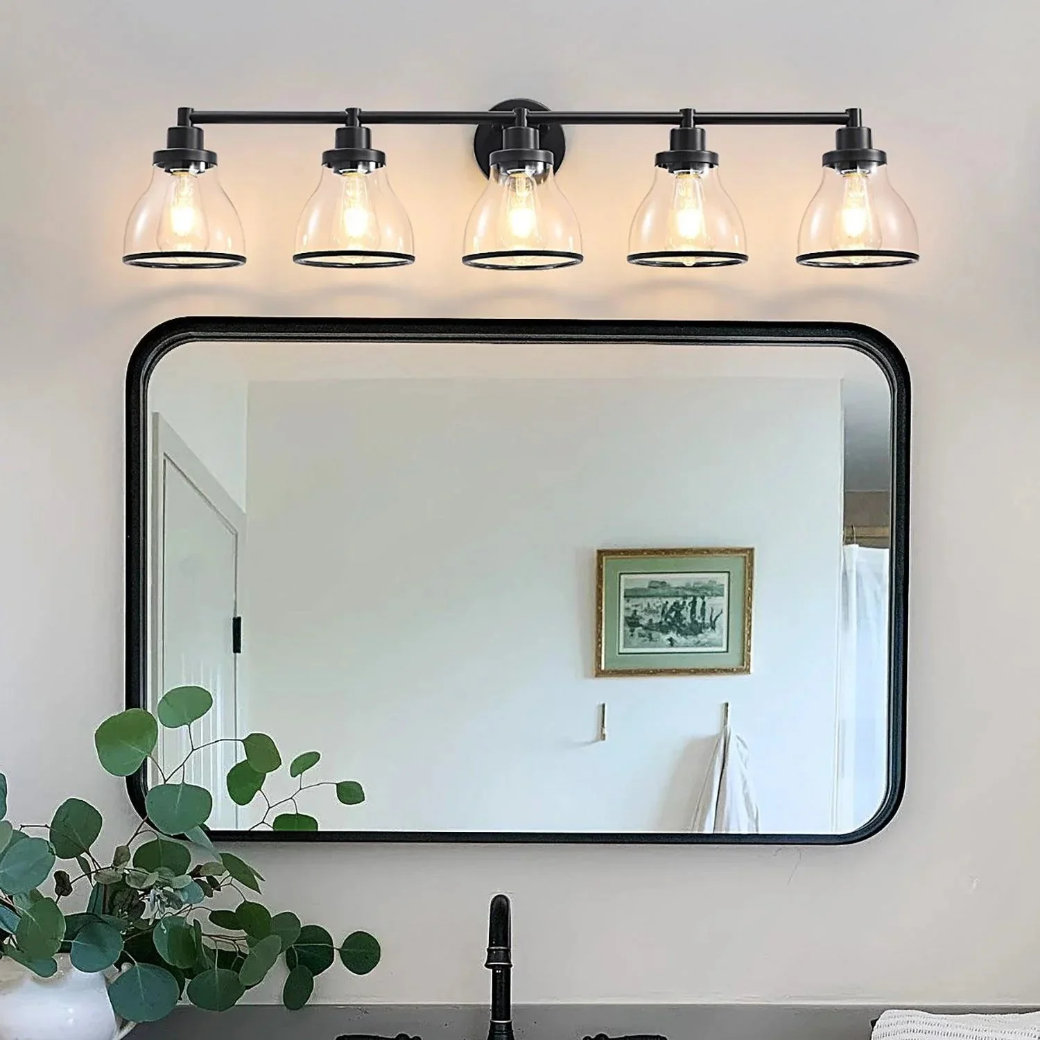 Parrot Uncle Hermosa Modern Polished Nickel & Black 5-Light Bathroom Vanity Light - Image 16