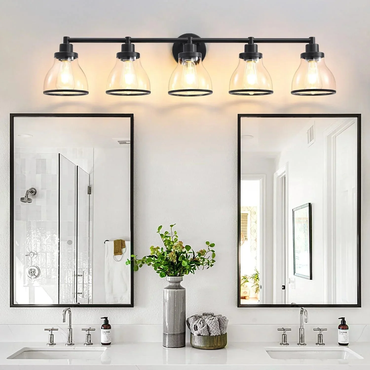 Parrot Uncle Hermosa Modern Polished Nickel & Black 5-Light Bathroom Vanity Light - Image 18