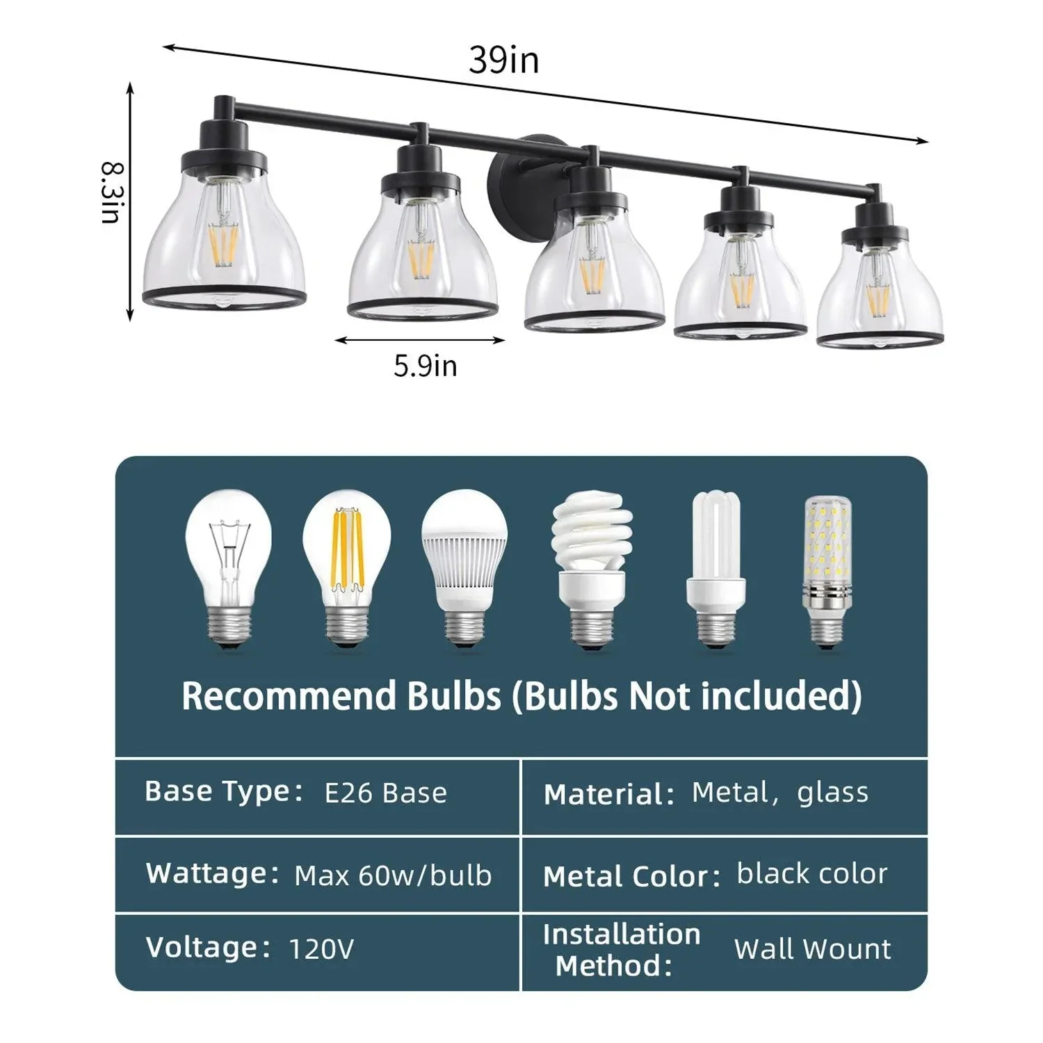 Parrot Uncle Hermosa Modern Polished Nickel & Black 5-Light Bathroom Vanity Light - Image 19