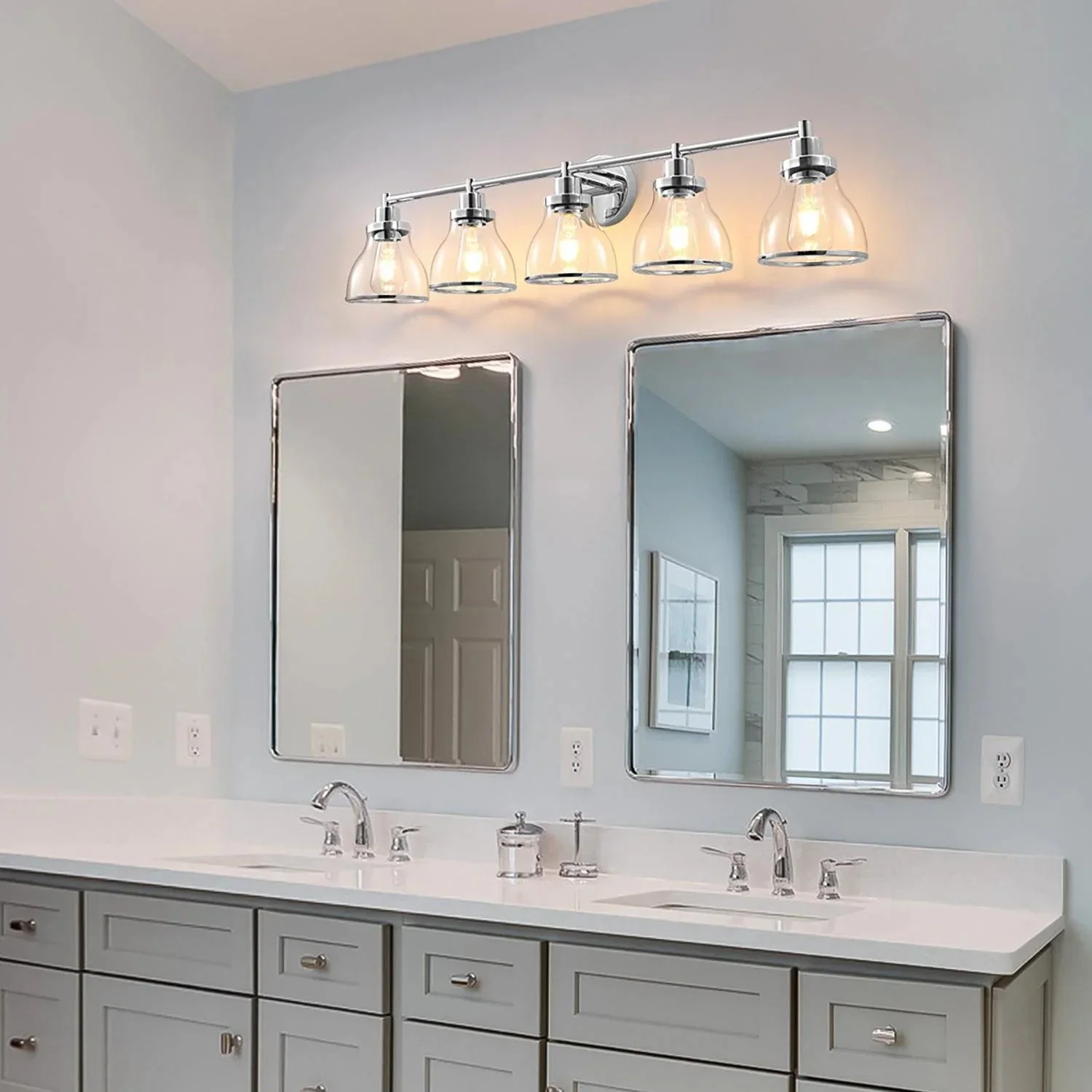 Parrot Uncle Hermosa Modern Polished Nickel & Black 5-Light Bathroom Vanity Light - Image 2
