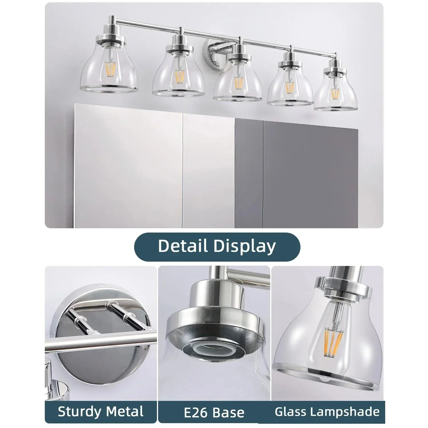 Parrot Uncle Hermosa Modern Polished Nickel & Black 5-Light Bathroom Vanity Light - Image 3