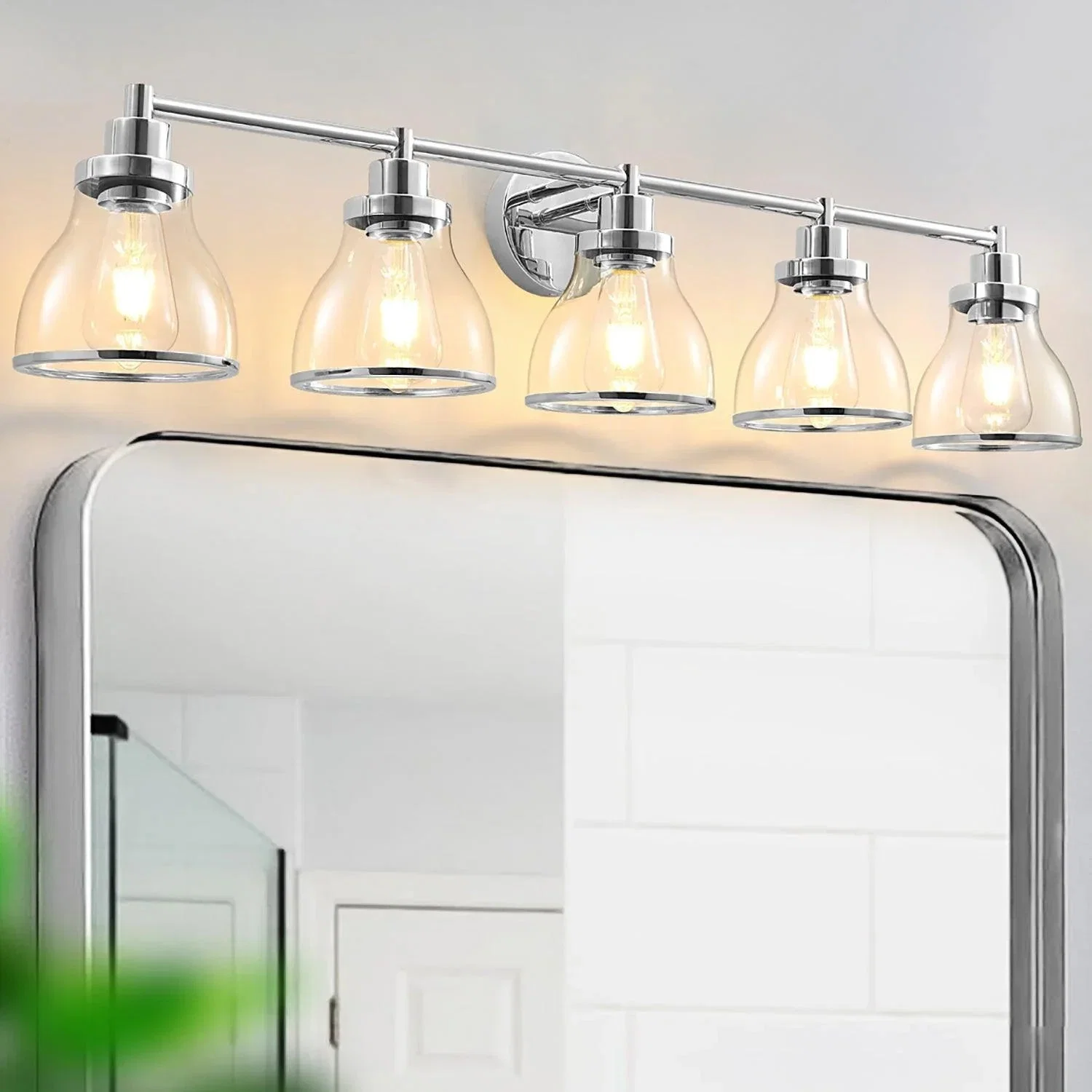 Parrot Uncle Hermosa Modern Polished Nickel & Black 5-Light Bathroom Vanity Light - Image 4