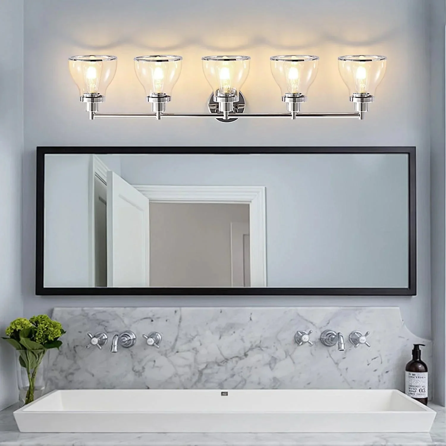 Parrot Uncle Hermosa Modern Polished Nickel & Black 5-Light Bathroom Vanity Light - Image 7