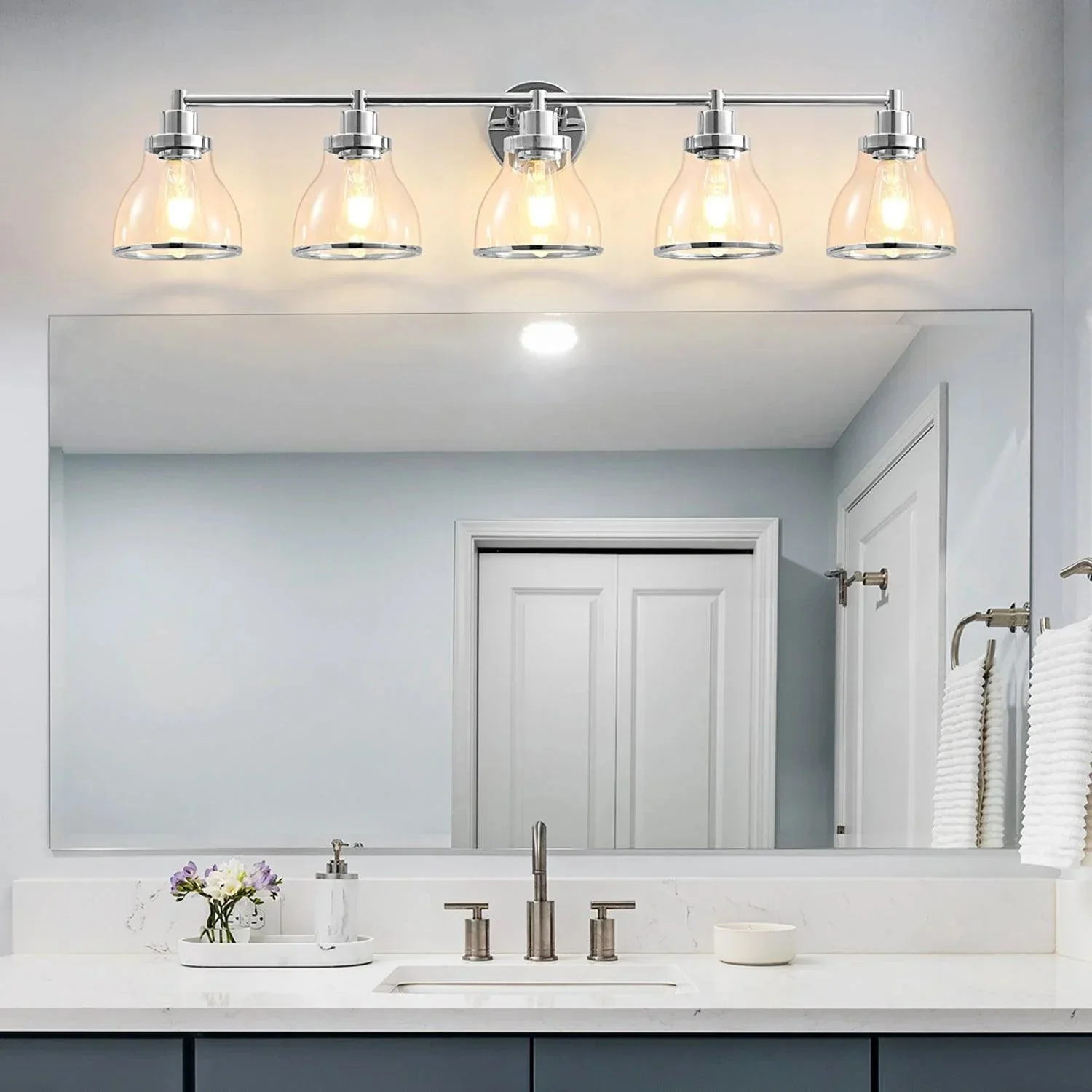 Parrot Uncle Hermosa Modern Polished Nickel & Black 5-Light Bathroom Vanity Light - Image 8