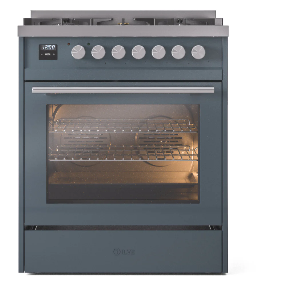 ILVE 30-Inch Professional Plus II Propane Gas Dual Fuel Range with 5 Burners in Blue Grey (UP30WMPBGLP) - Image 2