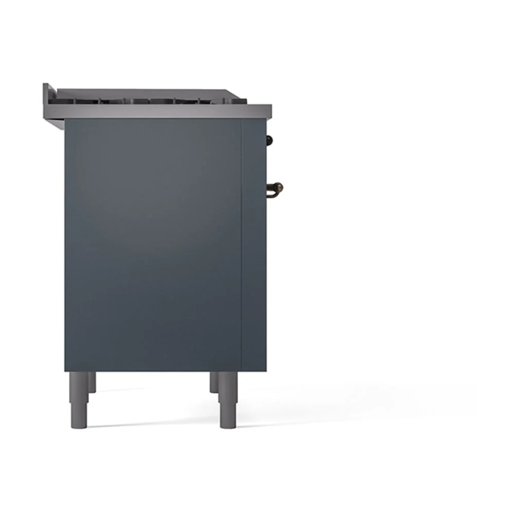 ILVE 36-Inch Nostalgie II Natural Gas Dual Fuel Range with 6 Burners and Solid Door Oven in Blue Grey with Bronze Trim (UP36FQNMPBGB) - Image 4