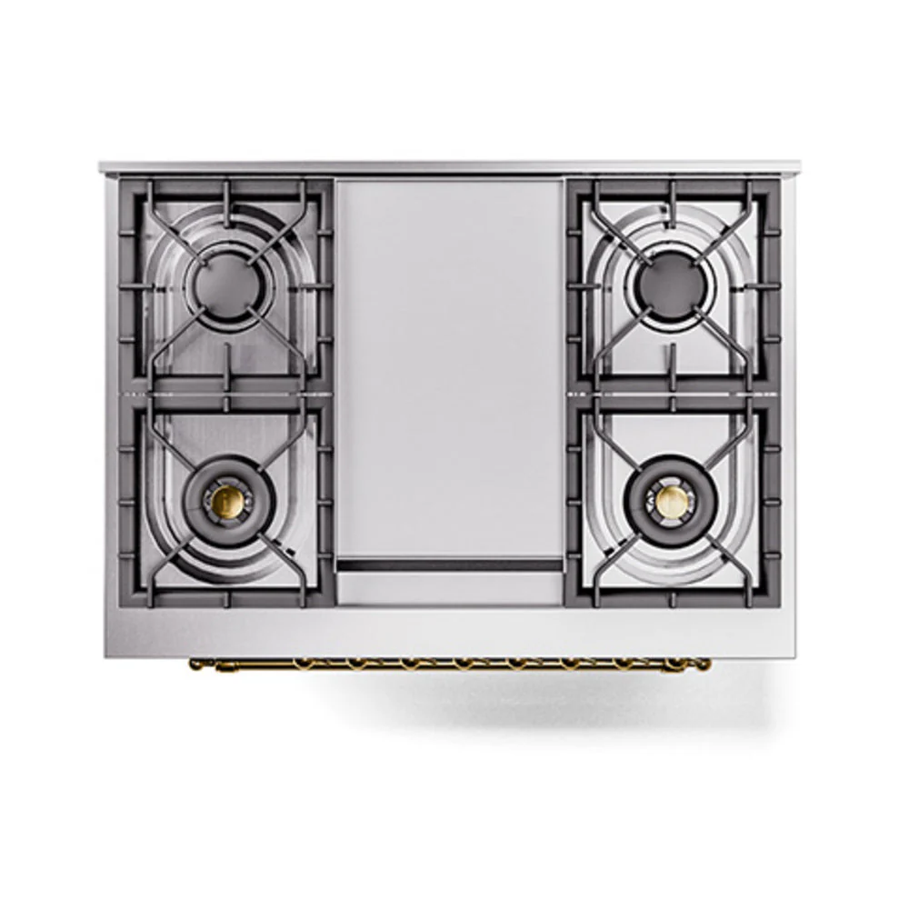 ILVE 36-Inch Nostalgie II Natural Gas Dual Fuel Range with 6 Burners and Solid Door Oven in Burgundy with Brass Trim (UP36FQNMPBUG) - Image 3