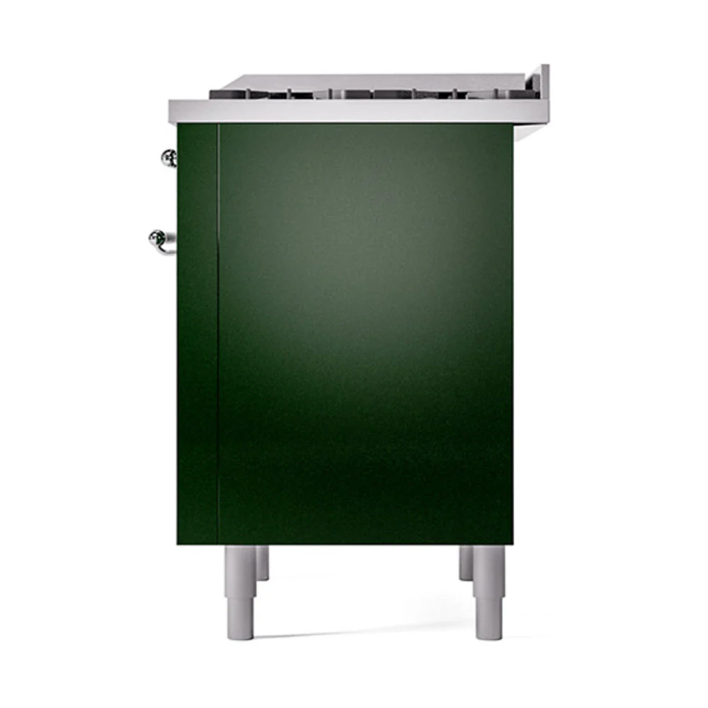 ILVE 36-Inch Nostalgie II Natural Gas Dual Fuel Range with 6 Burners and Solid Door Oven in Emerald Green with Chrome Trim (UP36FQNMPEGC) - Image 5