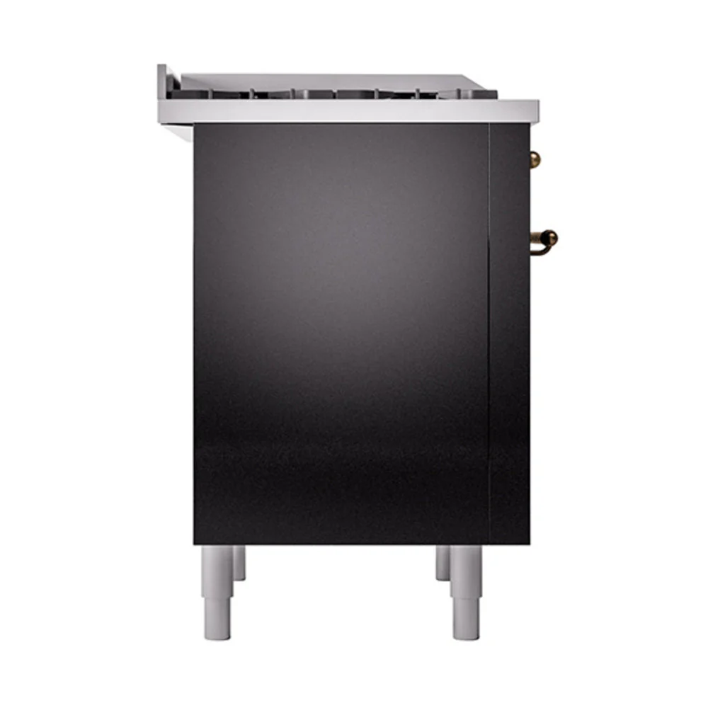 ILVE 36-Inch Nostalgie II Natural Gas Dual Fuel Range with 6 Burners and Solid Door Oven in Glossy Black with Bronze Trim (UP36FQNMPBKB) - Image 4