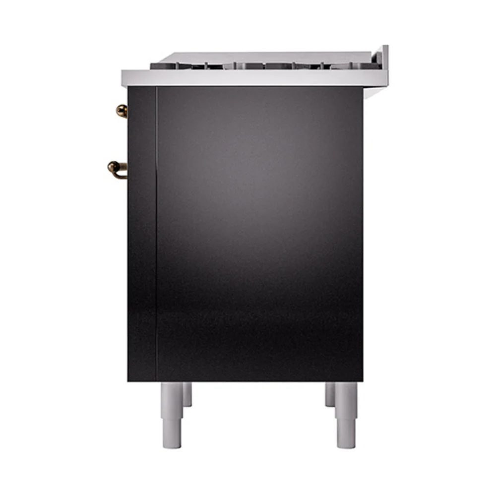 ILVE 36-Inch Nostalgie II Natural Gas Dual Fuel Range with 6 Burners and Solid Door Oven in Glossy Black with Bronze Trim (UP36FQNMPBKB) - Image 5