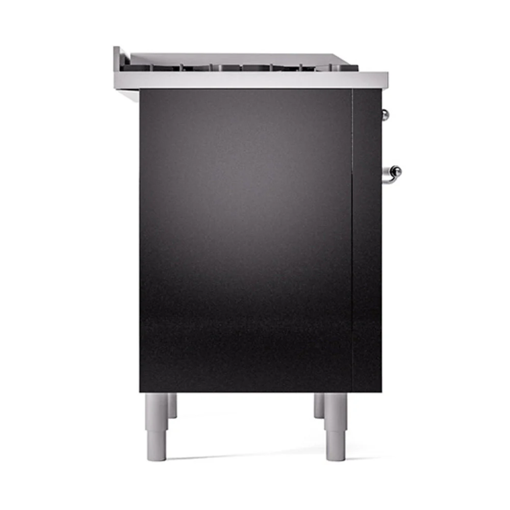 ILVE 36-Inch Nostalgie II Natural Gas Dual Fuel Range with 6 Burners and Solid Door Oven in Glossy Black with Chrome Trim (UP36FQNMPBKC) - Image 4