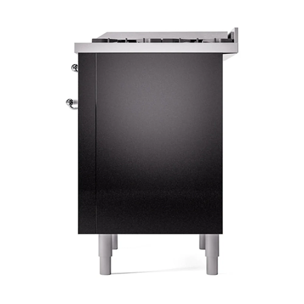 ILVE 36-Inch Nostalgie II Natural Gas Dual Fuel Range with 6 Burners and Solid Door Oven in Glossy Black with Chrome Trim (UP36FQNMPBKC) - Image 5