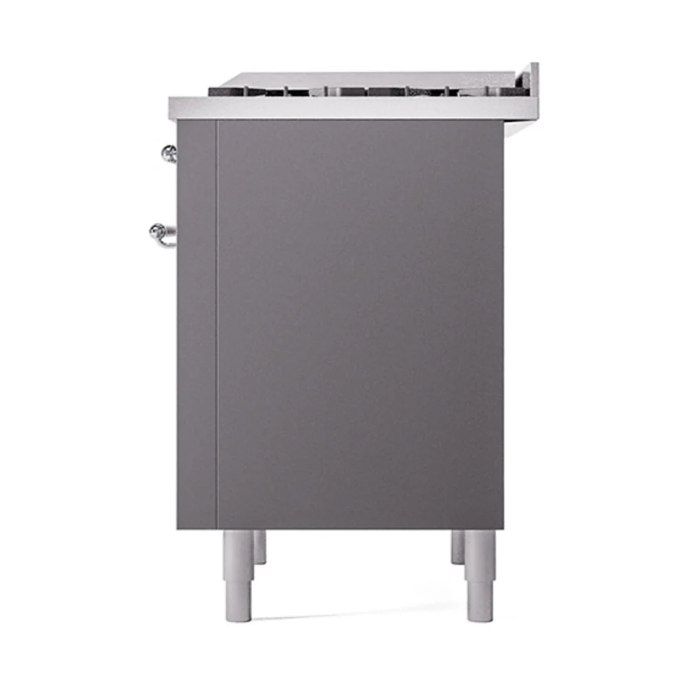 ILVE 36-Inch Nostalgie II Natural Gas Dual Fuel Range with 6 Burners and Solid Door Oven in Matte Graphite with Chrome Trim (UP36FQNMPMGC) - Image 5