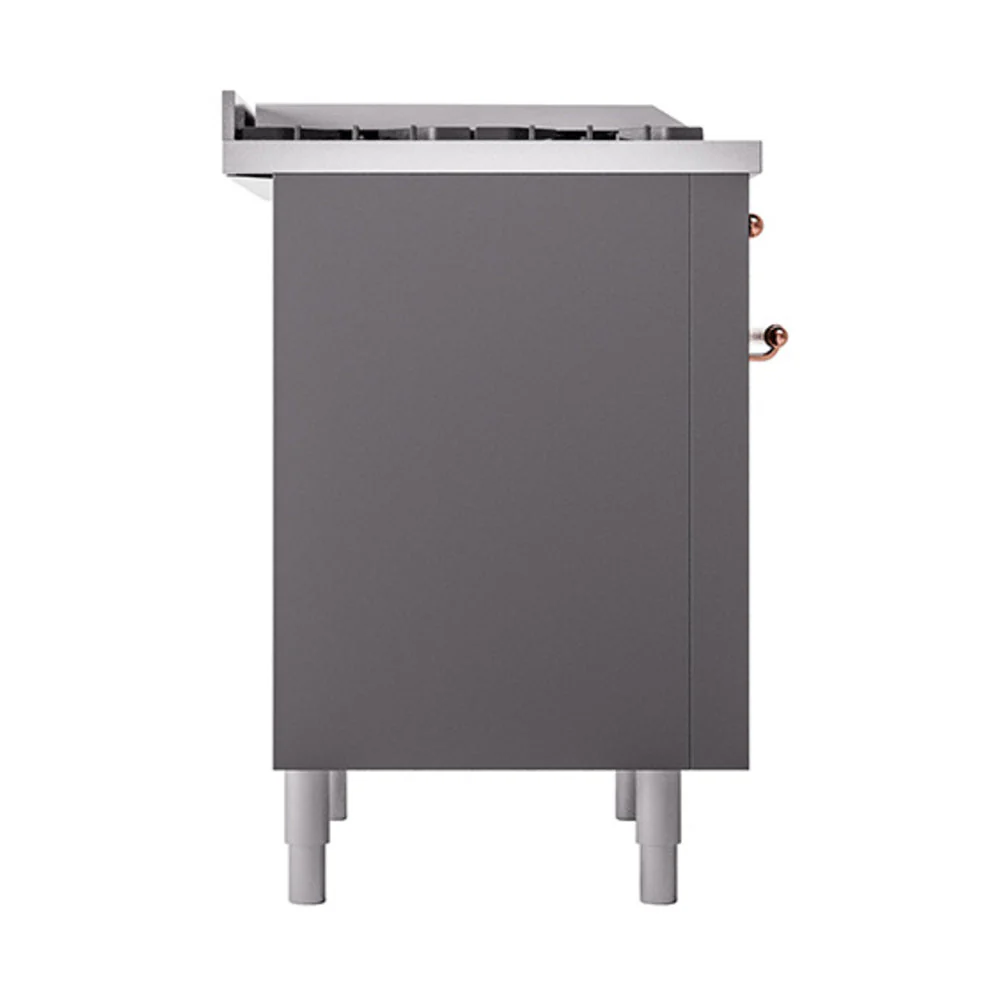 ILVE 36-Inch Nostalgie II Natural Gas Dual Fuel Range with 6 Burners and Solid Door Oven in Matte Graphite with Copper Trim (UP36FQNMPMGP) - Image 4