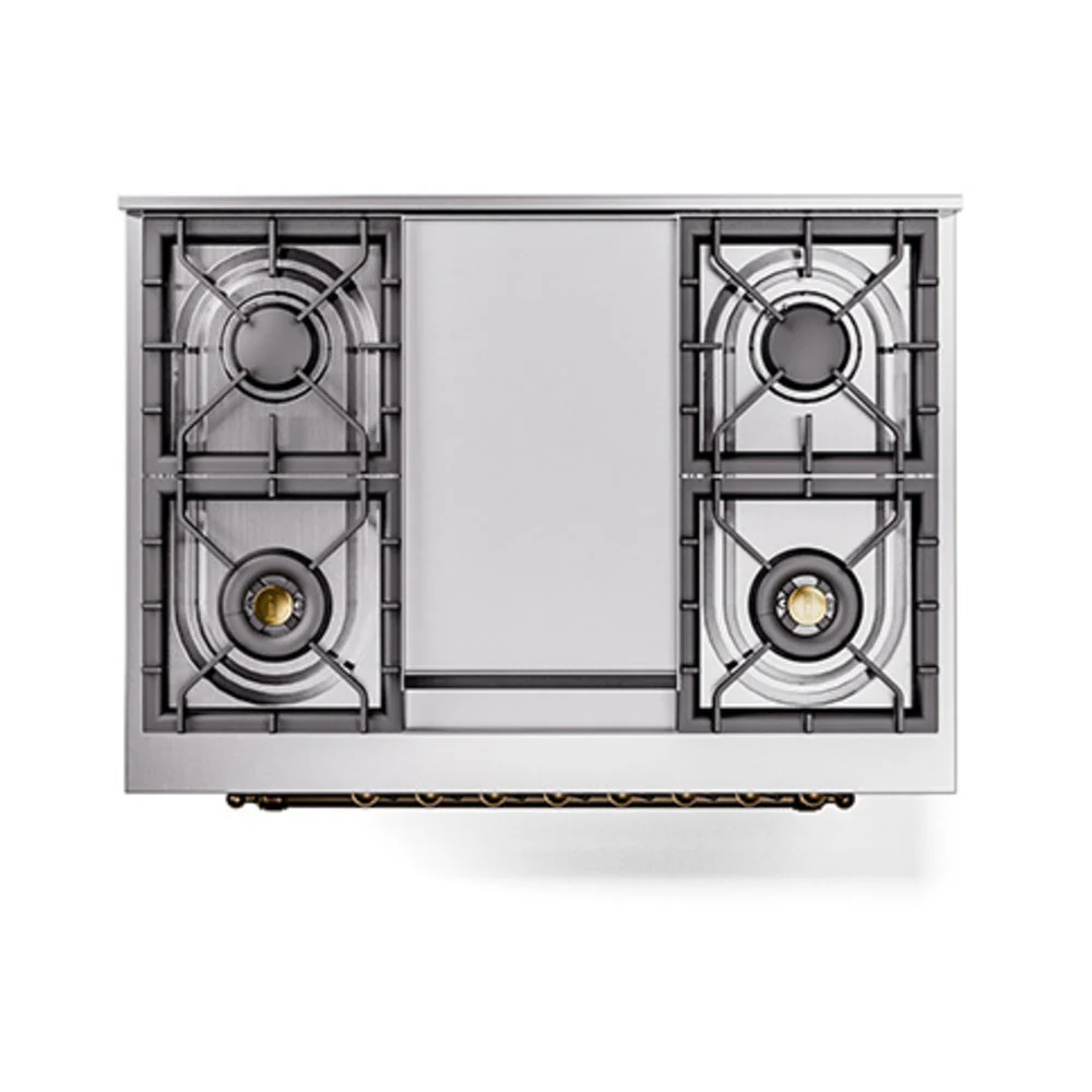 ILVE 36-Inch Nostalgie II Natural Gas Dual Fuel Range with 6 Burners and Solid Door Oven in Stainless Steel with Bronze Trim (UP36FQNMPSSB) - Image 3