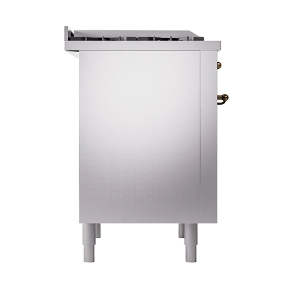 ILVE 36-Inch Nostalgie II Natural Gas Dual Fuel Range with 6 Burners and Solid Door Oven in Stainless Steel with Bronze Trim (UP36FQNMPSSB) - Image 4