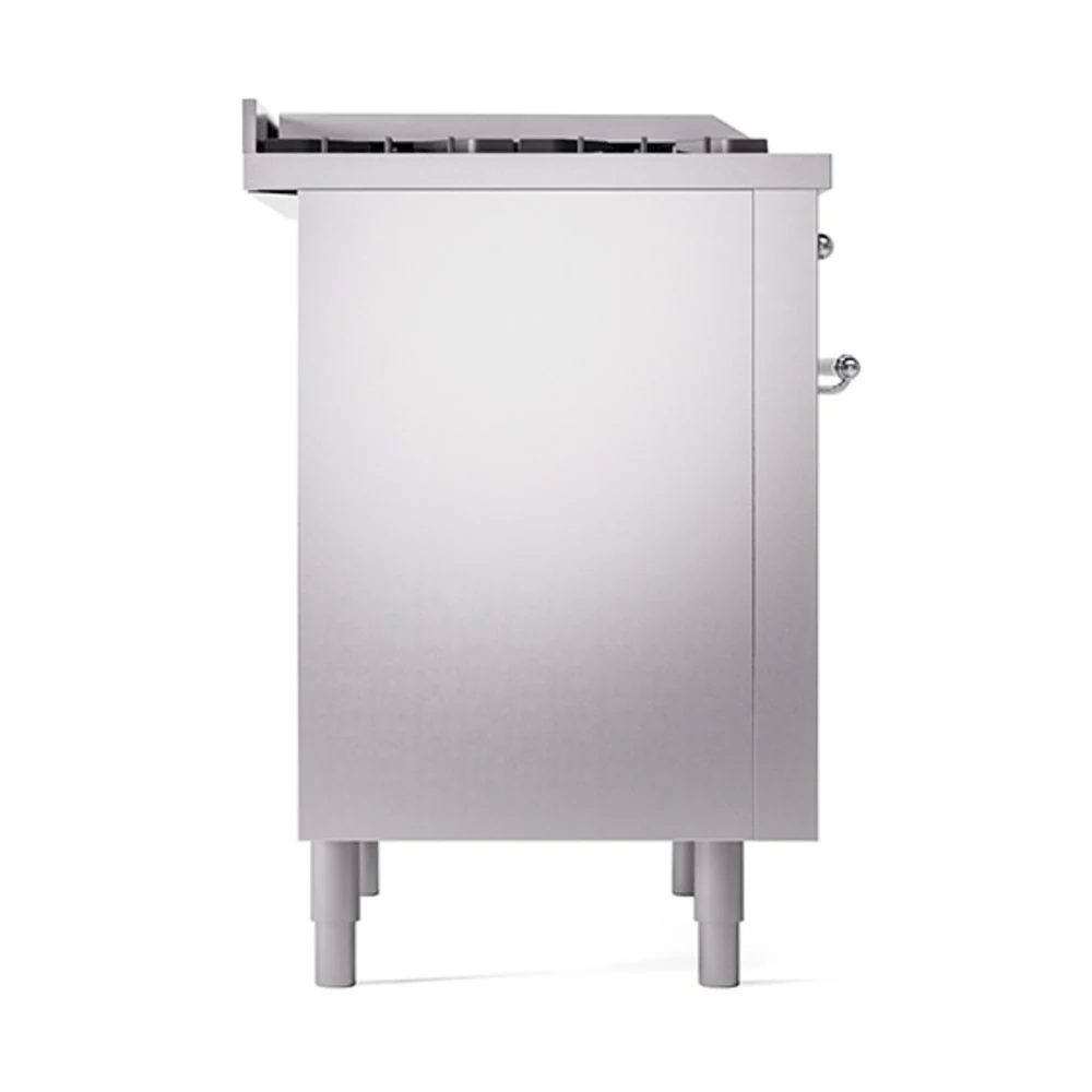 ILVE 36-Inch Nostalgie II Natural Gas Dual Fuel Range with 6 Burners and Solid Door Oven in Stainless Steel with Chrome Trim (UP36FQNMPSSC) - Image 4
