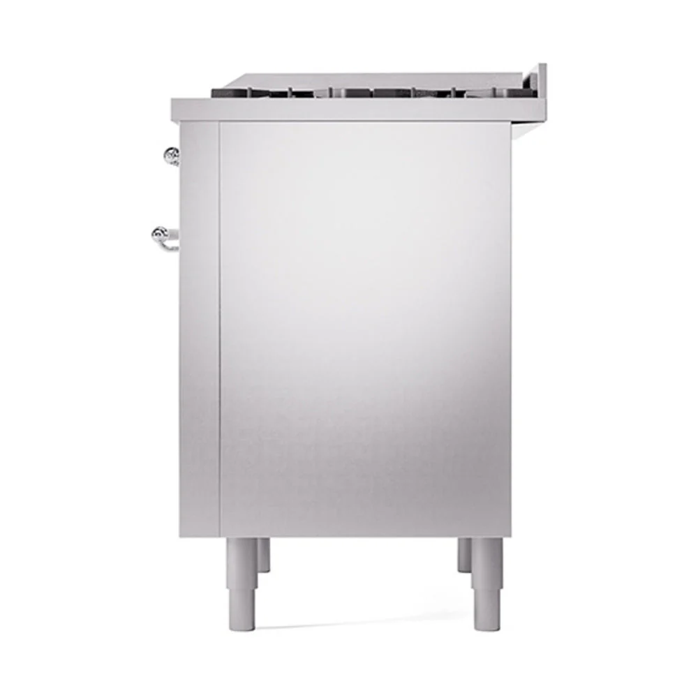 ILVE 36-Inch Nostalgie II Natural Gas Dual Fuel Range with 6 Burners and Solid Door Oven in Stainless Steel with Chrome Trim (UP36FQNMPSSC) - Image 5