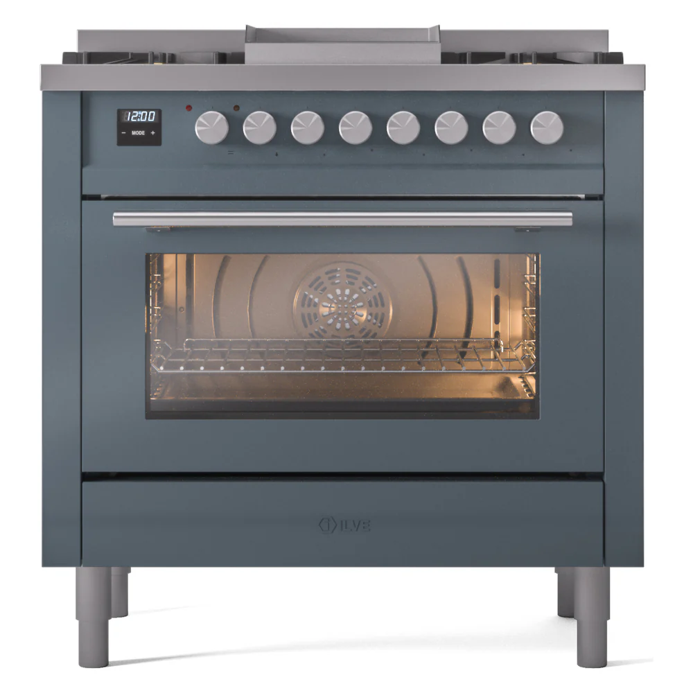 ILVE 36-Inch Professional Plus II Freestanding Propane Gas Dual Fuel Range with 6 Sealed Burner in Blue Grey (UP36FWMPBGLP) - Image 2