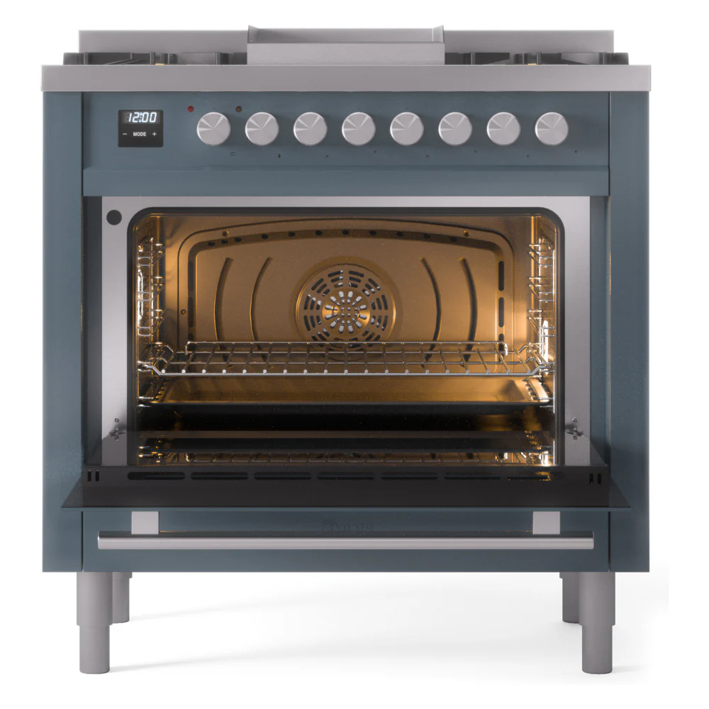 ILVE 36-Inch Professional Plus II Freestanding Propane Gas Dual Fuel Range with 6 Sealed Burner in Blue Grey (UP36FWMPBGLP) - Image 4