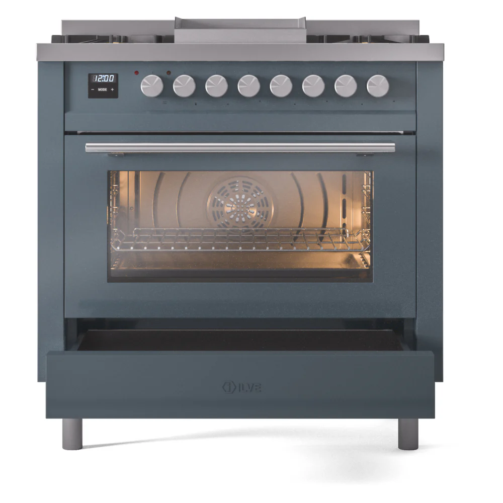 ILVE 36-Inch Professional Plus II Freestanding Propane Gas Dual Fuel Range with 6 Sealed Burner in Blue Grey (UP36FWMPBGLP) - Image 5