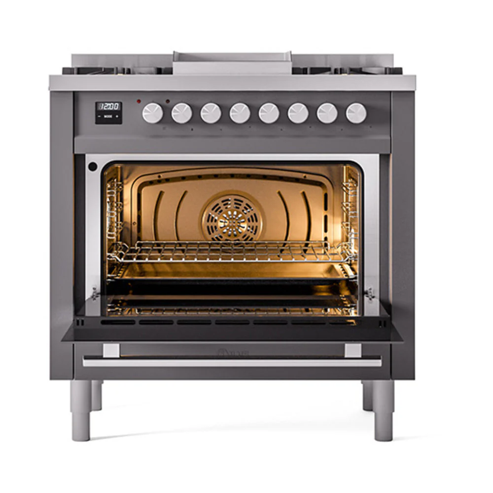 ILVE 36-Inch Professional Plus II Natural Gas Dual Fuel Range with 6 Burners and Solid Door in Matte Graphite (UP36FQMPMG) - Image 2