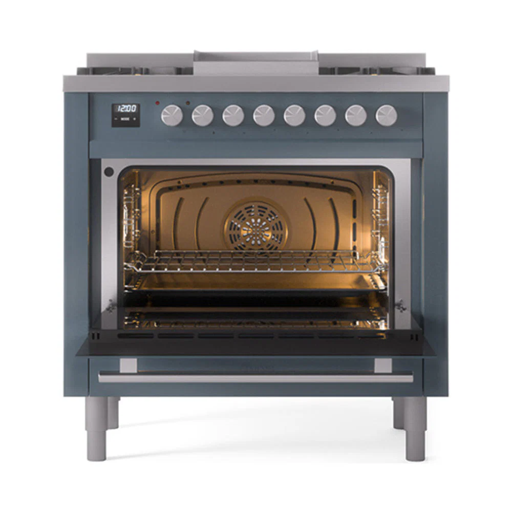 ILVE 36-Inch Professional Plus II Natural Gas Dual Fuel Range with 6 Burners and Solid Door Oven in Blue Grey (UP36FQMPBG) - Image 2