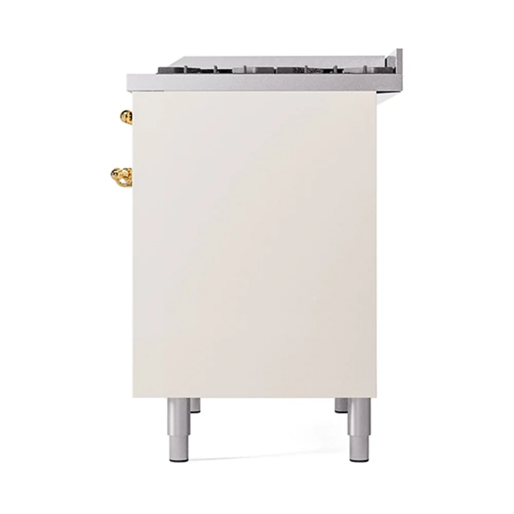 ILVE 40-Inch Nostalgie II Natural Gas Dual Fuel Range with 6 Burners, Griddle and Solid Door Oven in Antique White with Brass Trim (UPD40FQNMPAWG) - Image 5