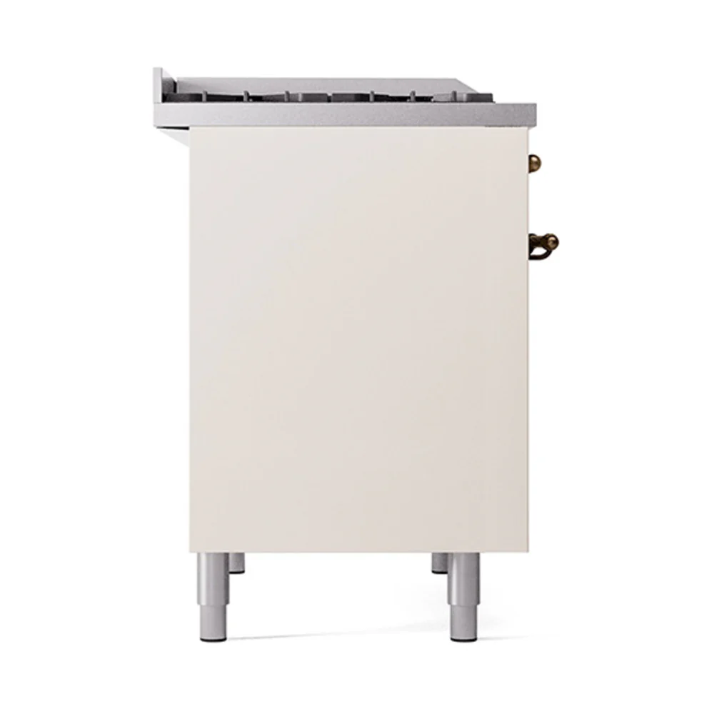 ILVE 40-Inch Nostalgie II Natural Gas Dual Fuel Range with 6 Burners, Griddle and Solid Door Oven in Antique White with Bronze Trim (UPD40FQNMPAWB) - Image 4