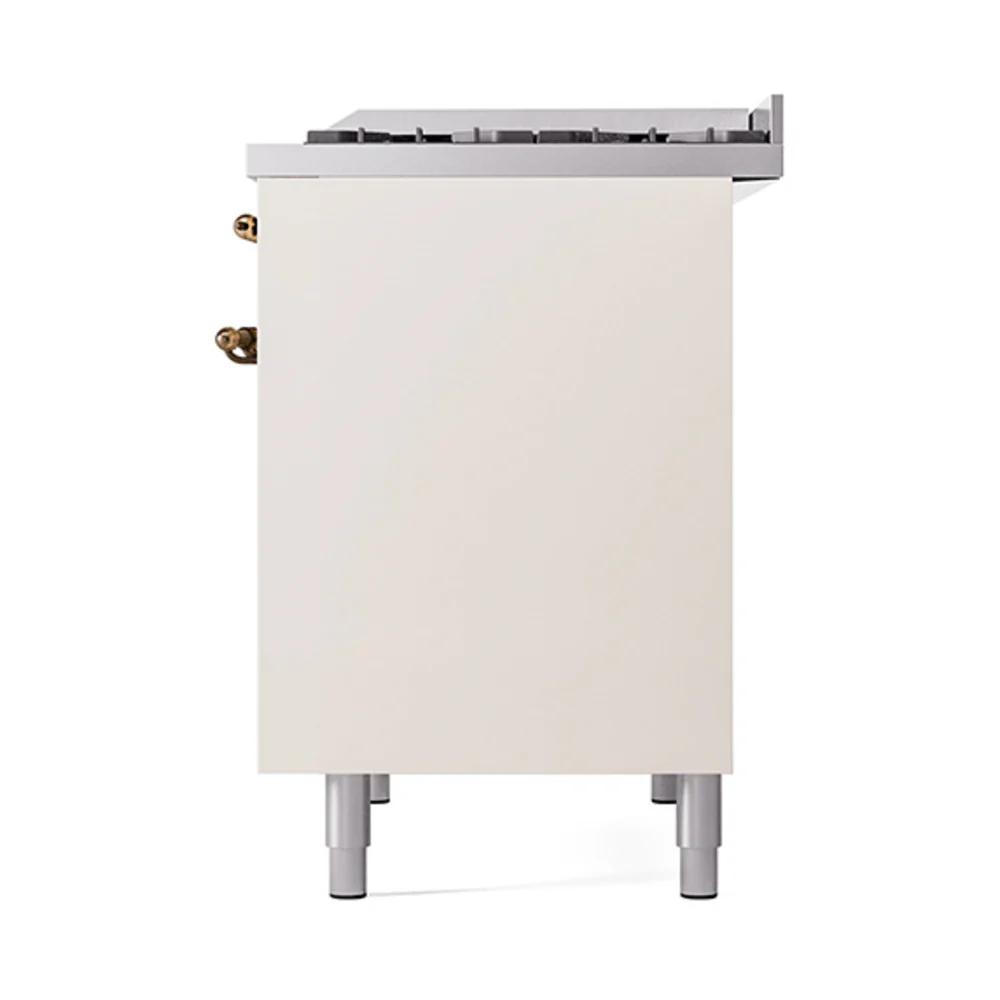 ILVE 40-Inch Nostalgie II Natural Gas Dual Fuel Range with 6 Burners, Griddle and Solid Door Oven in Antique White with Bronze Trim (UPD40FQNMPAWB) - Image 5